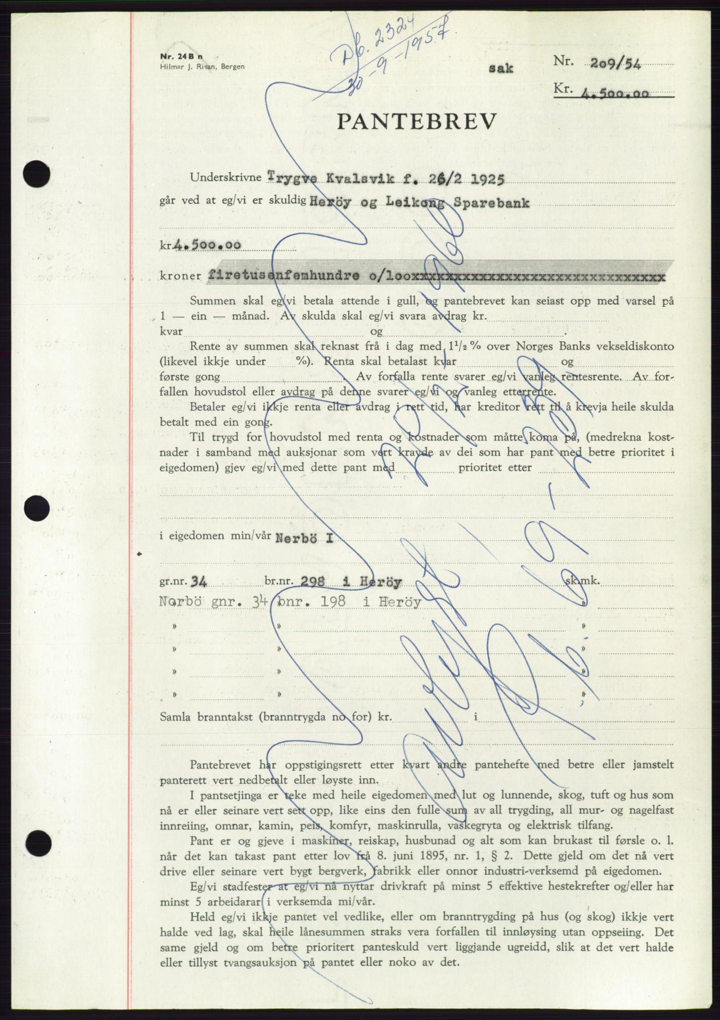 Søre Sunnmøre sorenskriveri, AV/SAT-A-4122/1/2/2C/L0130: Mortgage book no. 18B, 1957-1958, Diary no: : 2324/1957