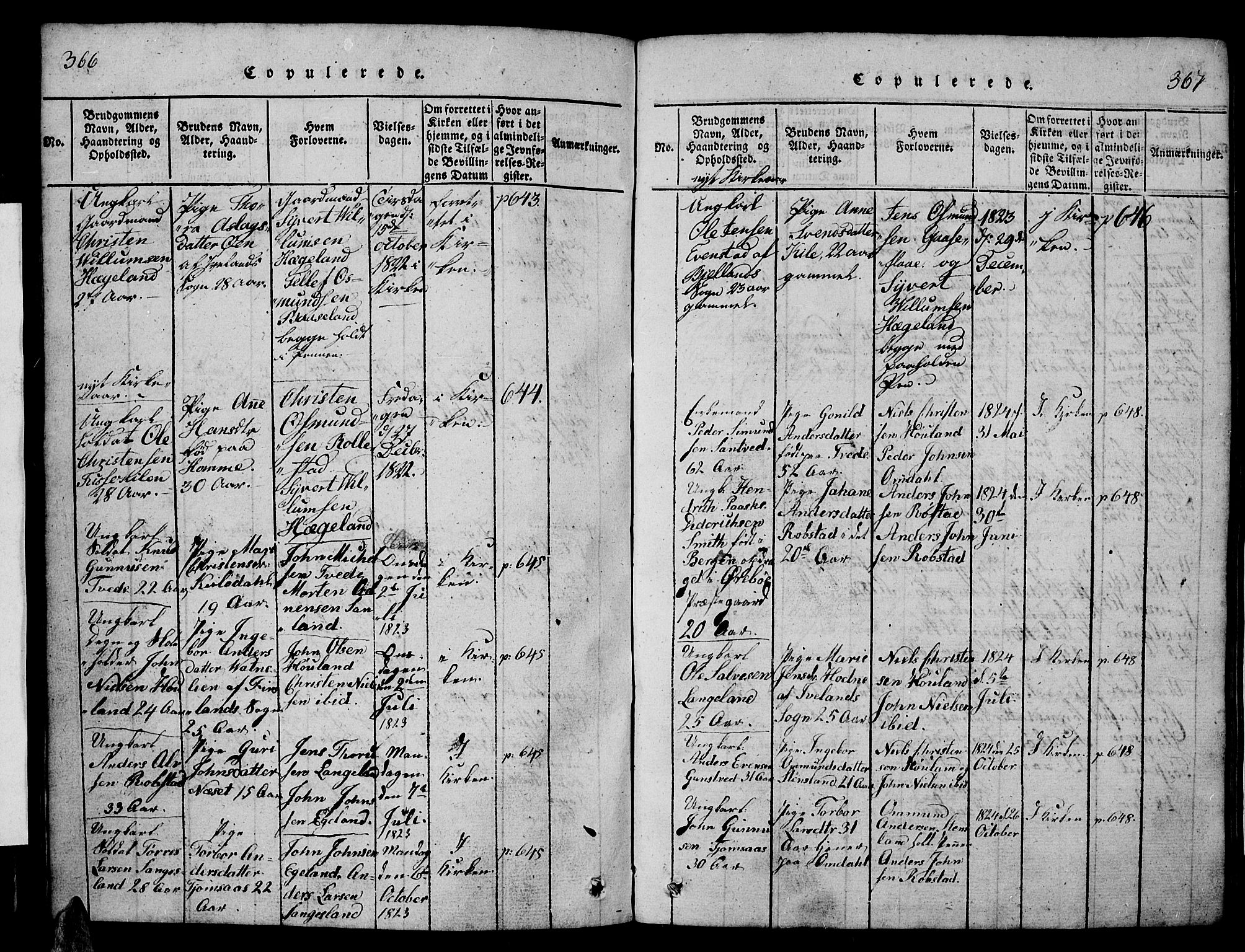 Vennesla sokneprestkontor, AV/SAK-1111-0045/Fb/Fba/L0001: Parish register (copy) no. B 1, 1820-1834, p. 366-367