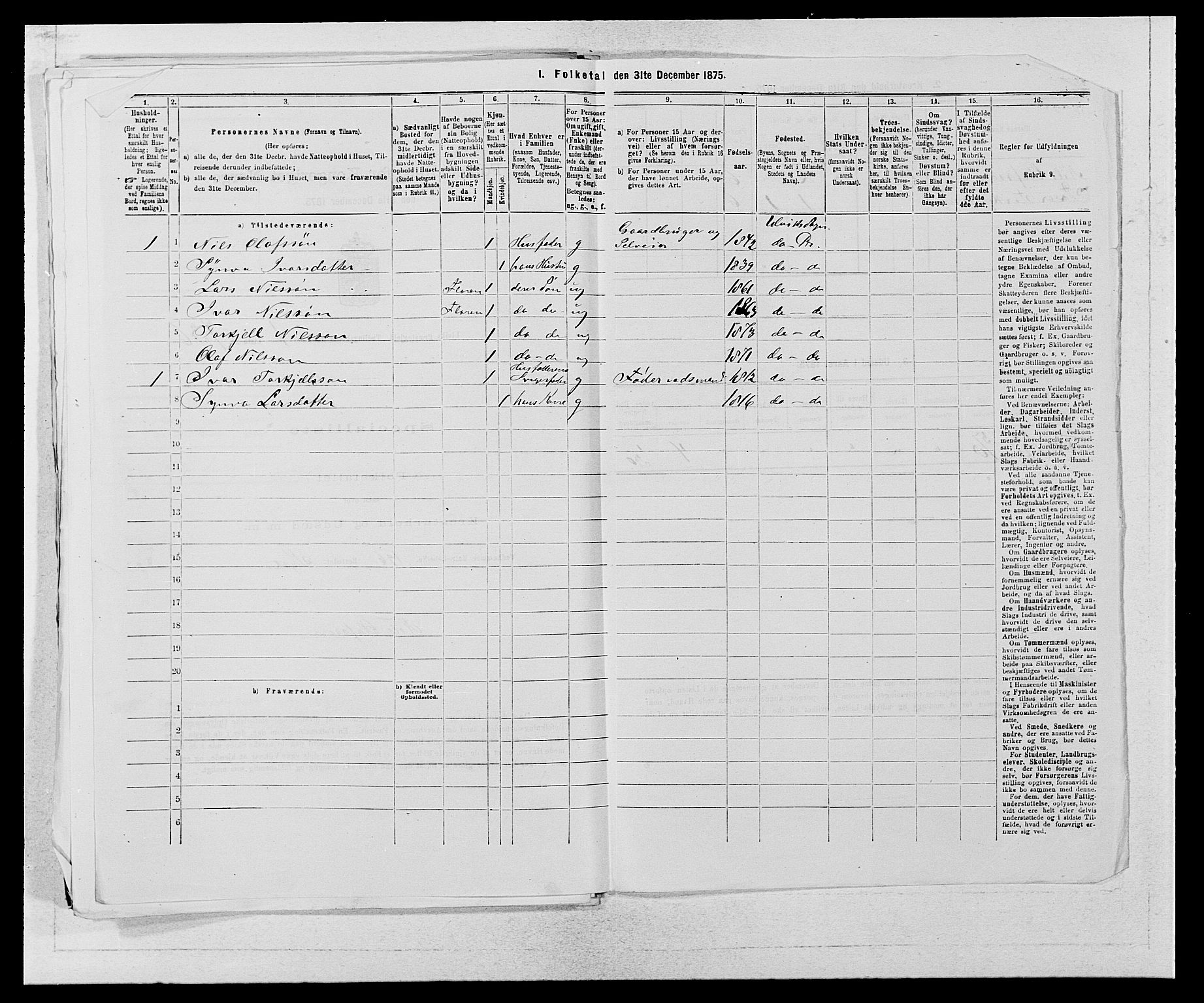 SAB, 1875 census for 1233P Ulvik, 1875, p. 300