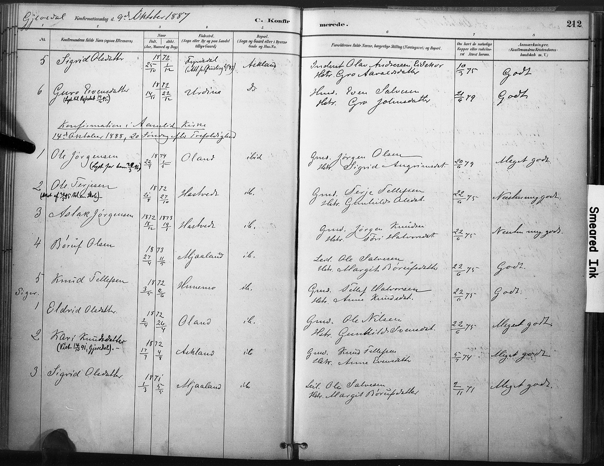 Åmli sokneprestkontor, AV/SAK-1111-0050/F/Fa/Fac/L0010: Parish register (official) no. A 10 /2, 1885-1899, p. 212