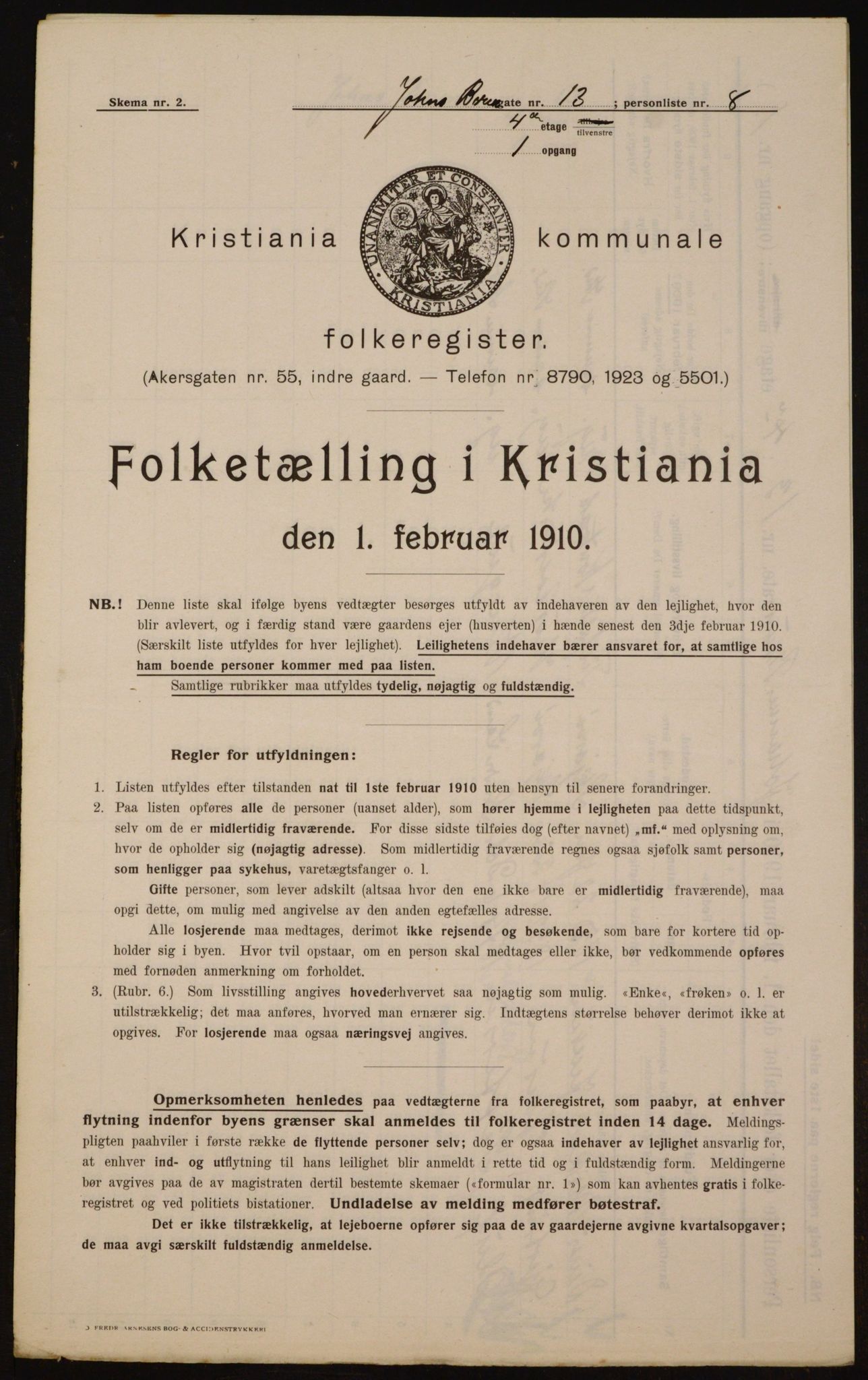 OBA, Municipal Census 1910 for Kristiania, 1910, p. 45812