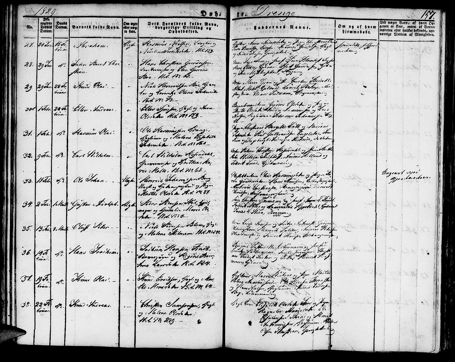 Domkirken sokneprestembete, SAB/A-74801/H/Haa/L0012: Parish register (official) no. A 12, 1821-1840, p. 157