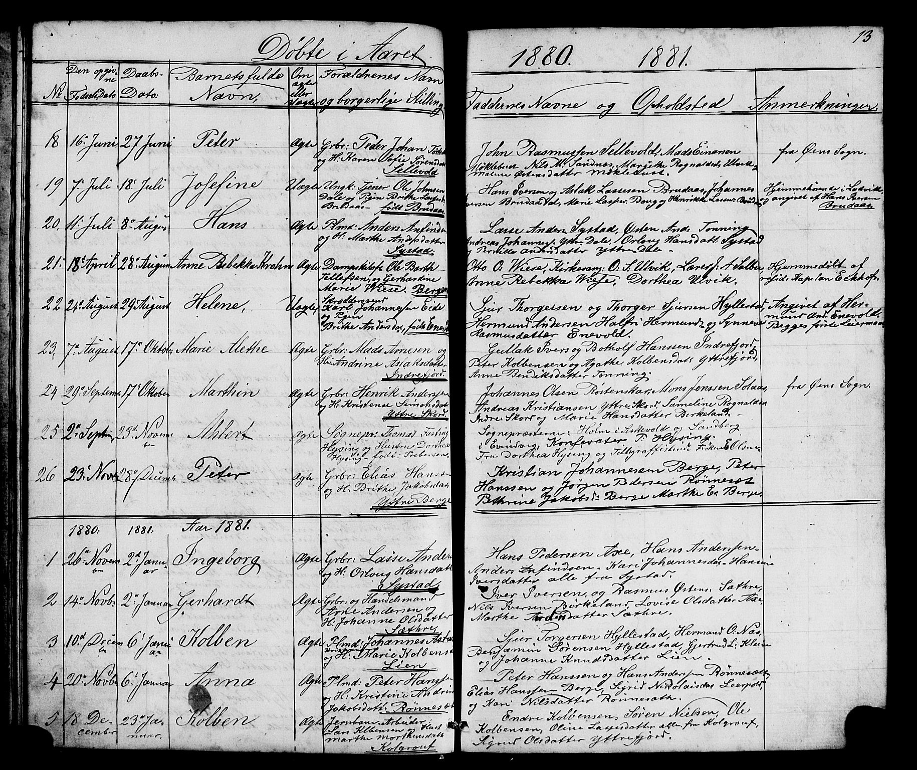 Hyllestad sokneprestembete, SAB/A-80401: Parish register (copy) no. A 2, 1876-1906, p. 13