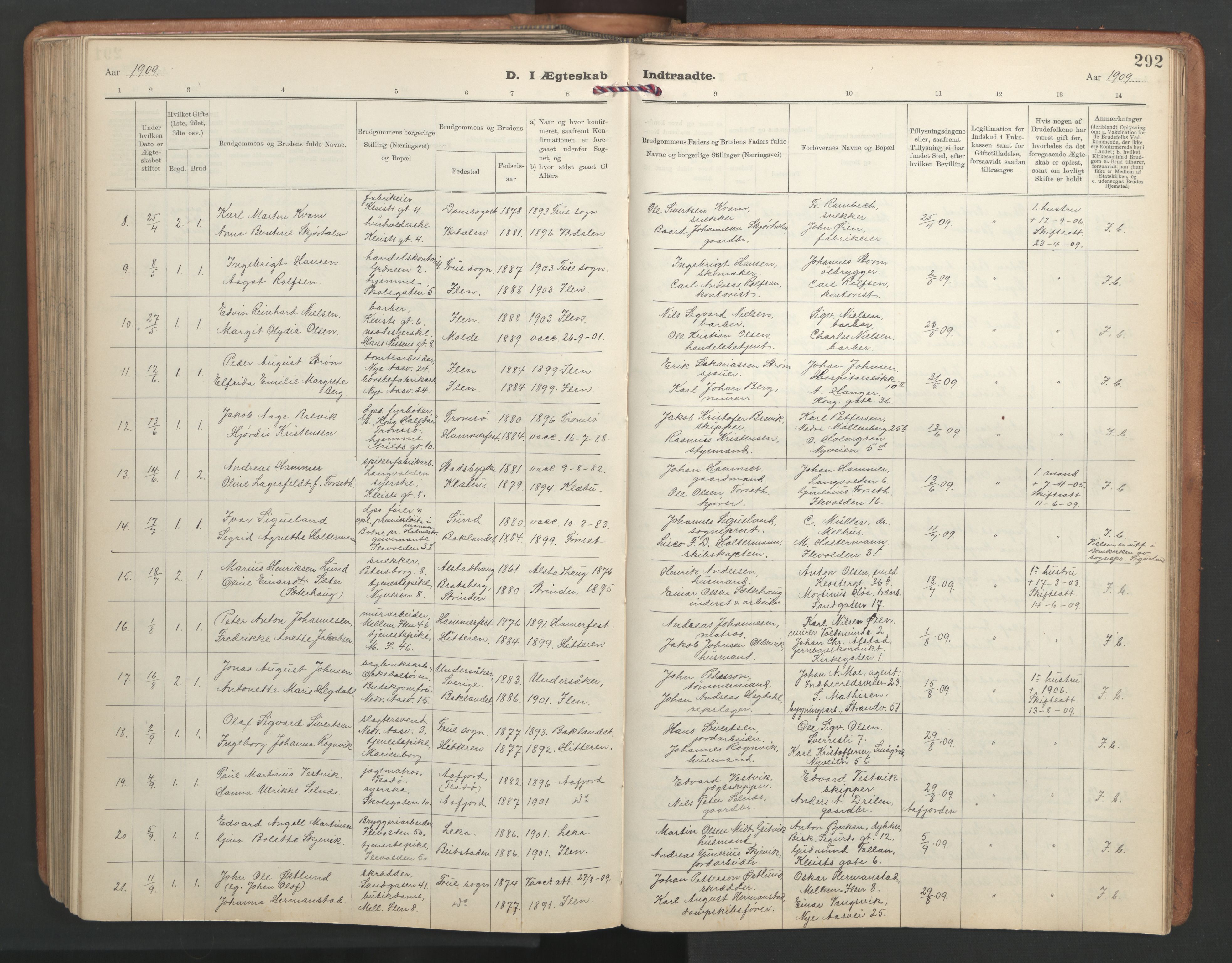 Ministerialprotokoller, klokkerbøker og fødselsregistre - Sør-Trøndelag, SAT/A-1456/603/L0173: Parish register (copy) no. 603C01, 1907-1962, p. 292