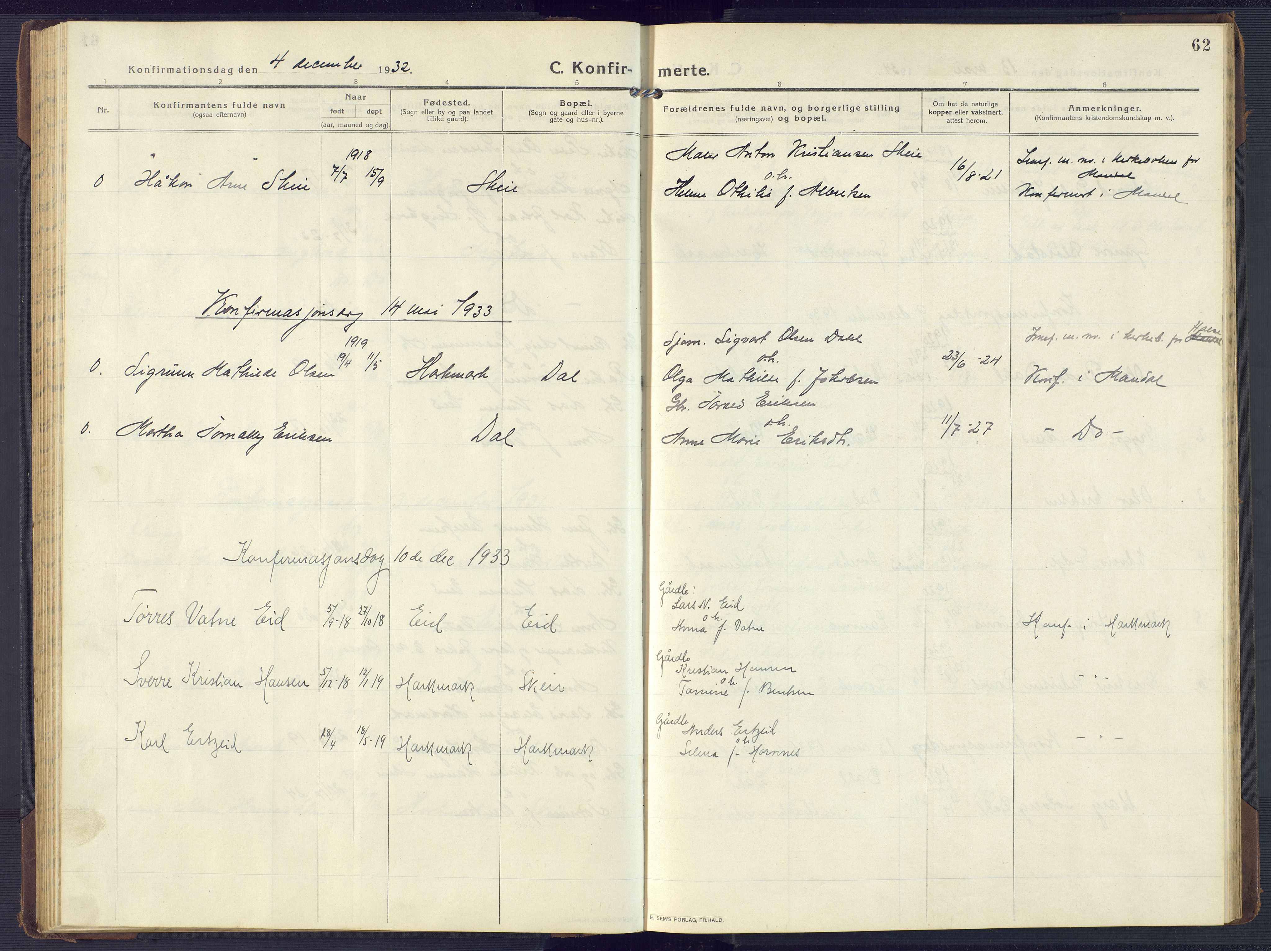 Mandal sokneprestkontor, SAK/1111-0030/F/Fb/Fbb/L0005: Parish register (copy) no. B 5, 1913-1957, p. 62