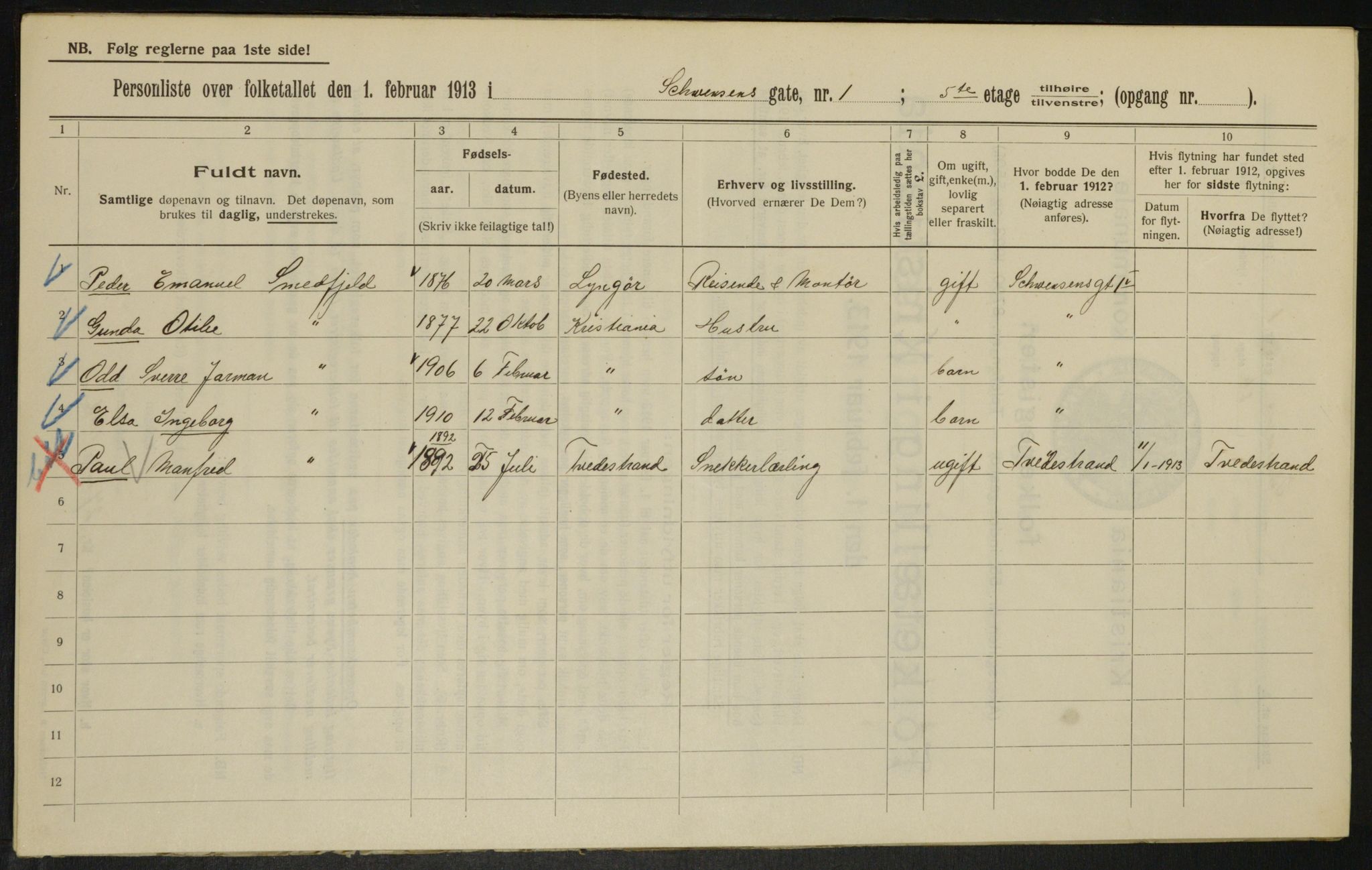 OBA, Municipal Census 1913 for Kristiania, 1913, p. 92662