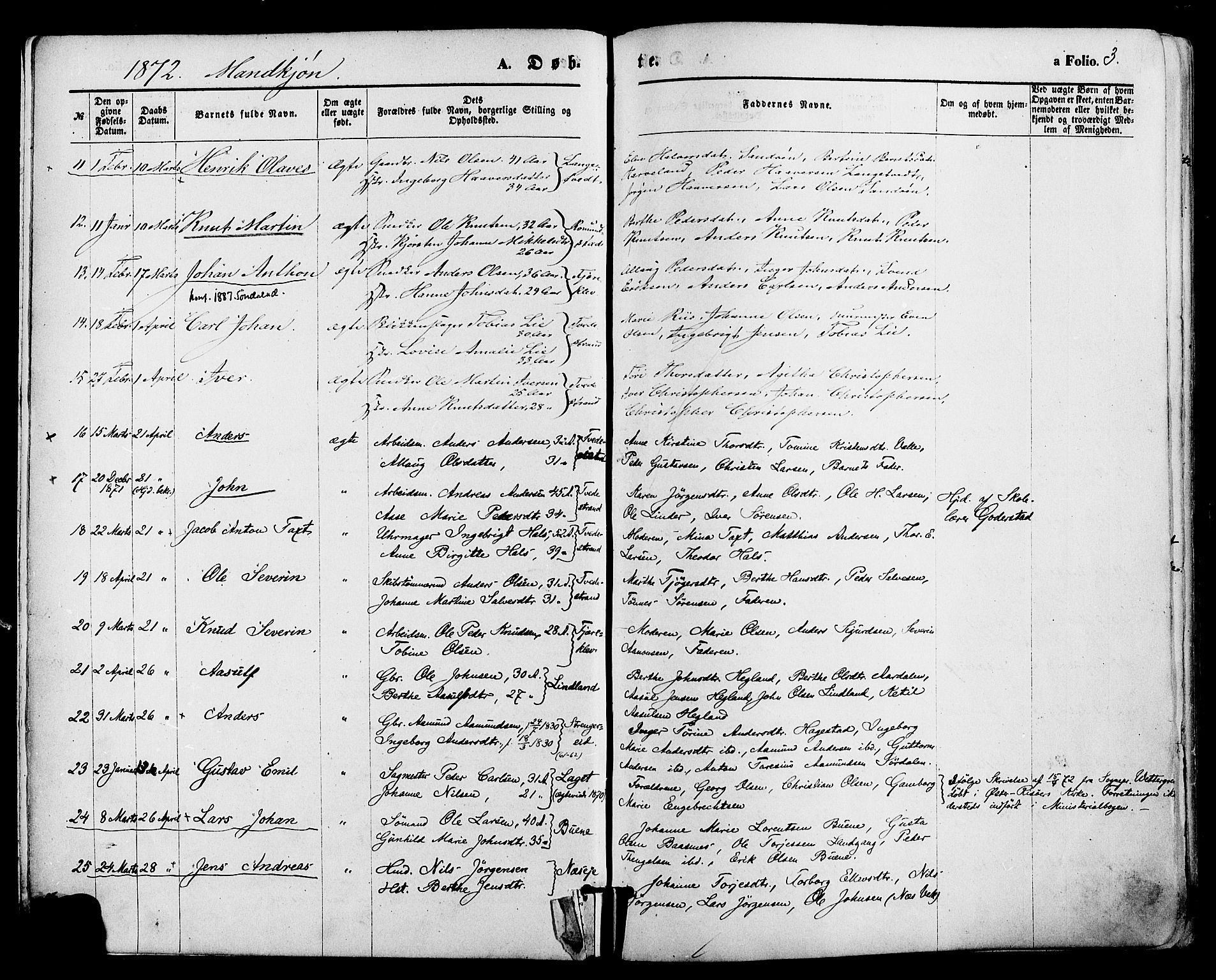 Holt sokneprestkontor, SAK/1111-0021/F/Fa/L0010: Parish register (official) no. A 10, 1872-1885, p. 3