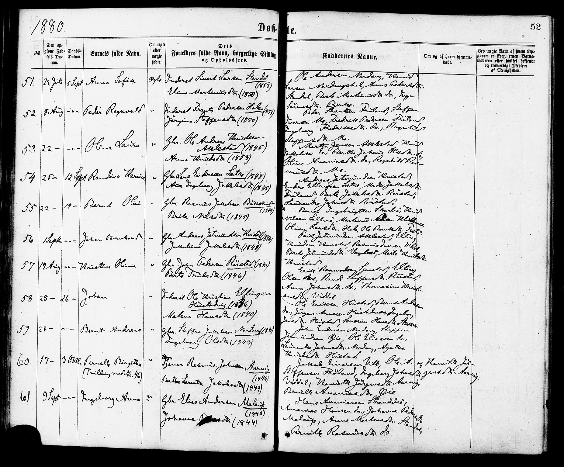 Ministerialprotokoller, klokkerbøker og fødselsregistre - Møre og Romsdal, SAT/A-1454/515/L0210: Parish register (official) no. 515A06, 1868-1885, p. 52