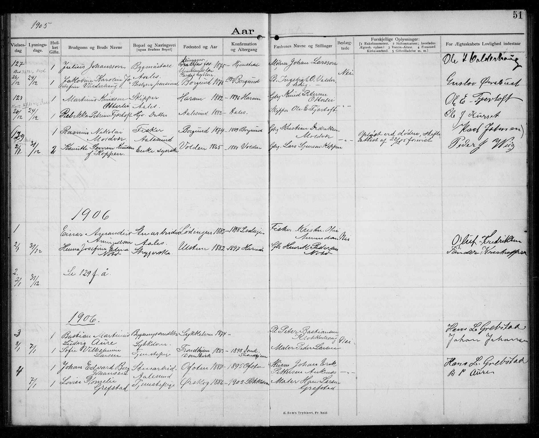 Ministerialprotokoller, klokkerbøker og fødselsregistre - Møre og Romsdal, AV/SAT-A-1454/529/L0458: Banns register no. 529A08, 1901-1918, p. 51