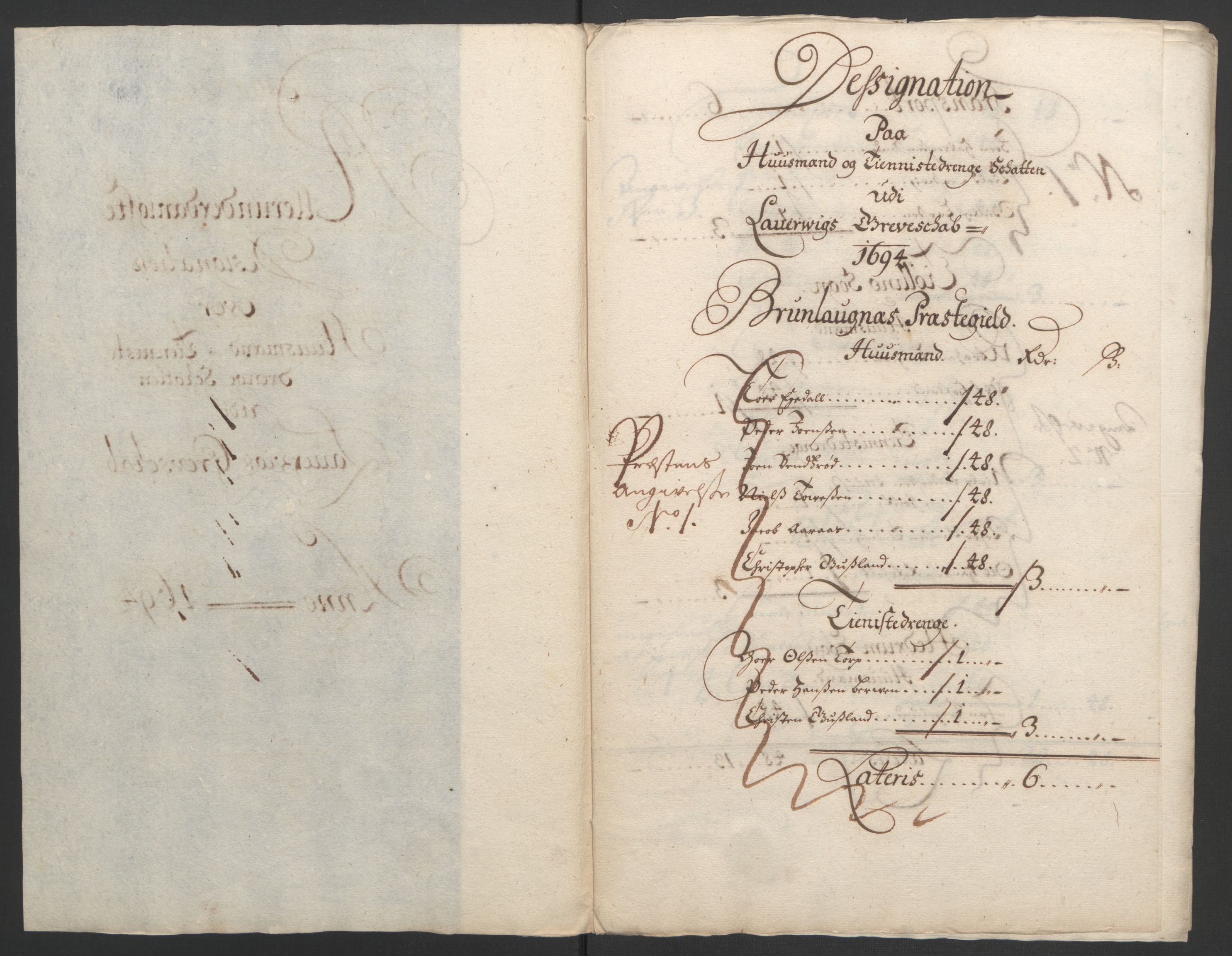 Rentekammeret inntil 1814, Reviderte regnskaper, Fogderegnskap, RA/EA-4092/R33/L1974: Fogderegnskap Larvik grevskap, 1693-1695, p. 161