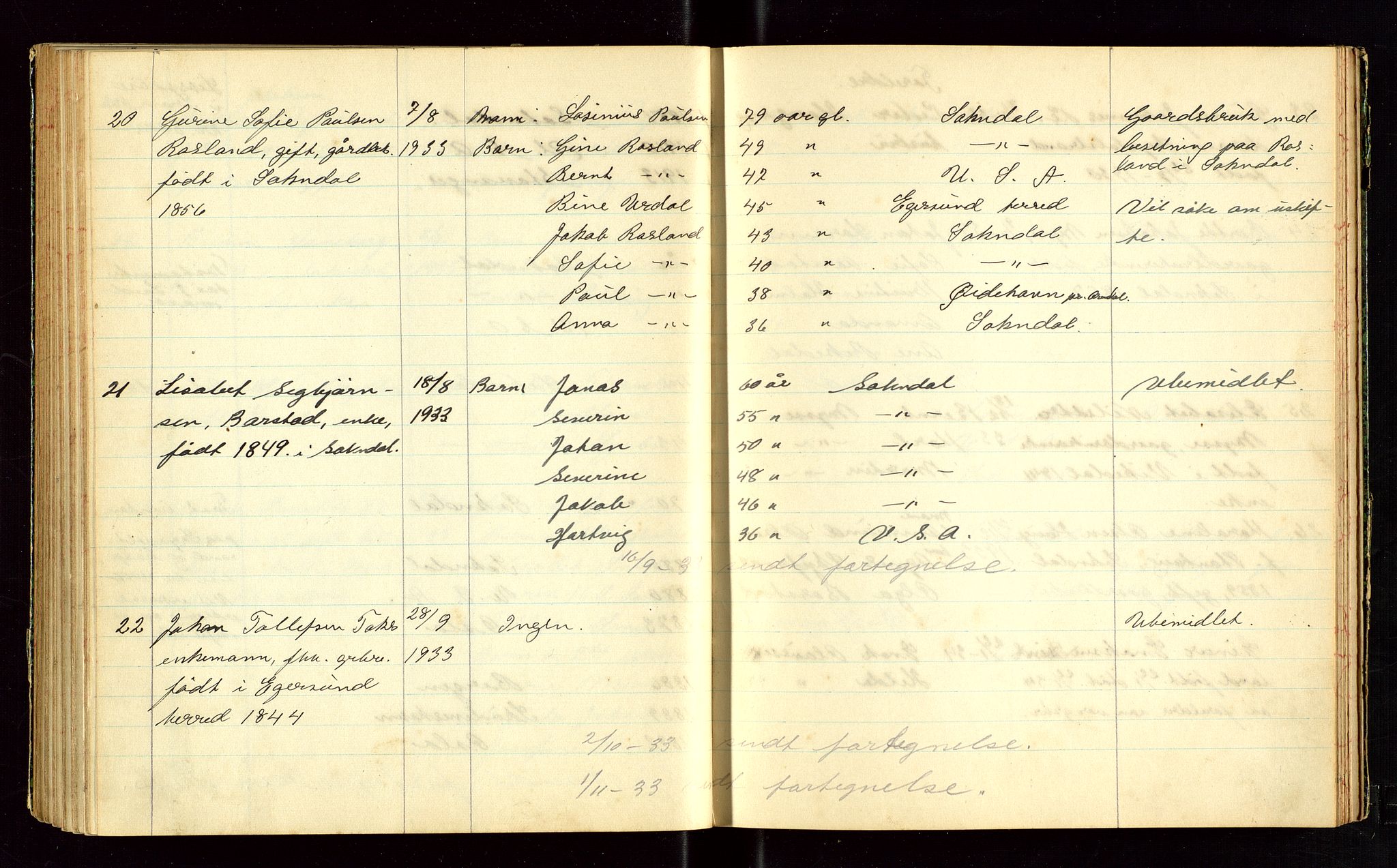 Sokndal lensmannskontor, AV/SAST-A-100417/Gga/L0002: "Dødsliste", 1924-1933