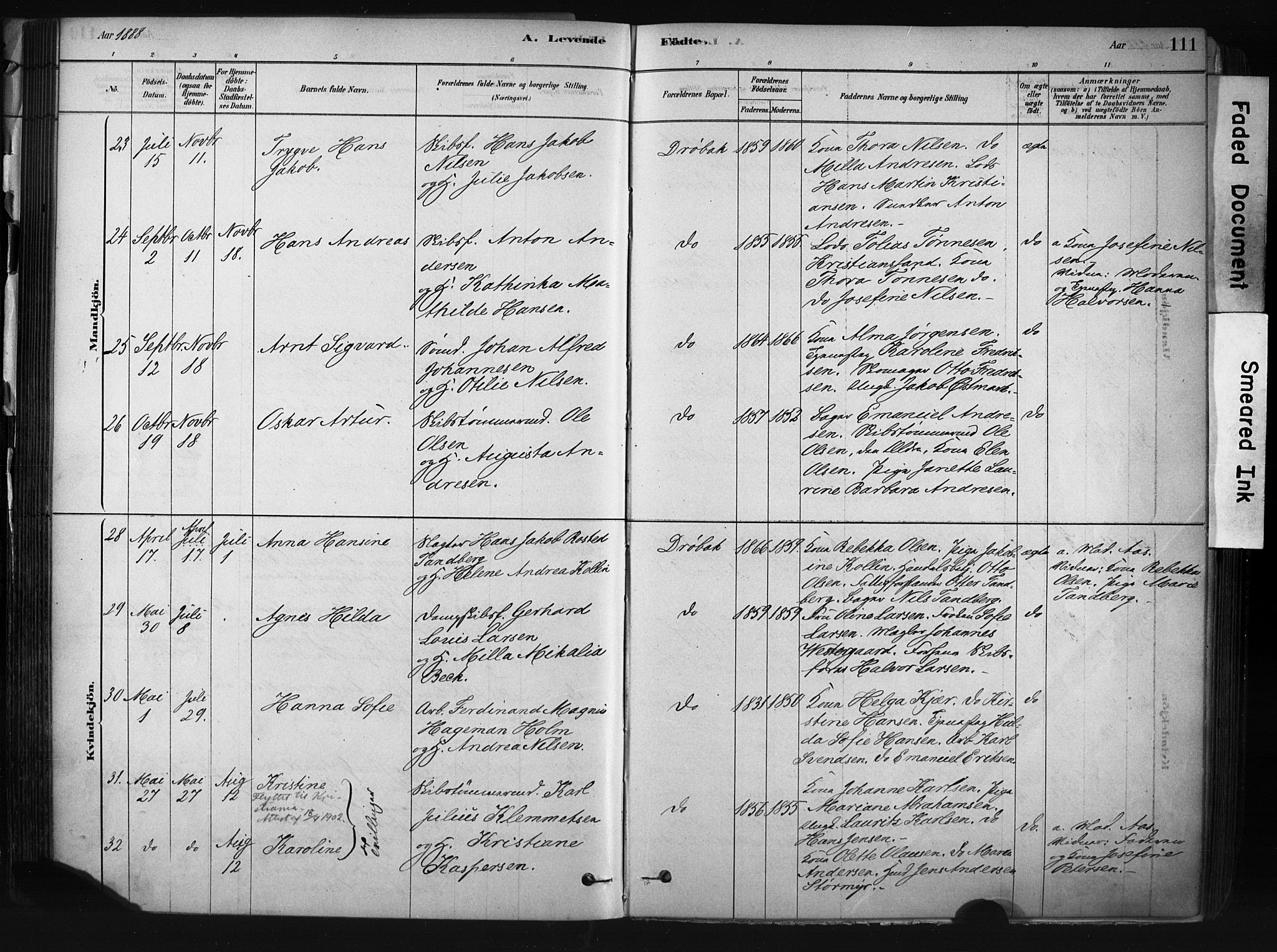 Drøbak prestekontor Kirkebøker, SAO/A-10142a/F/Fb/L0001: Parish register (official) no. II 1, 1878-1891, p. 111