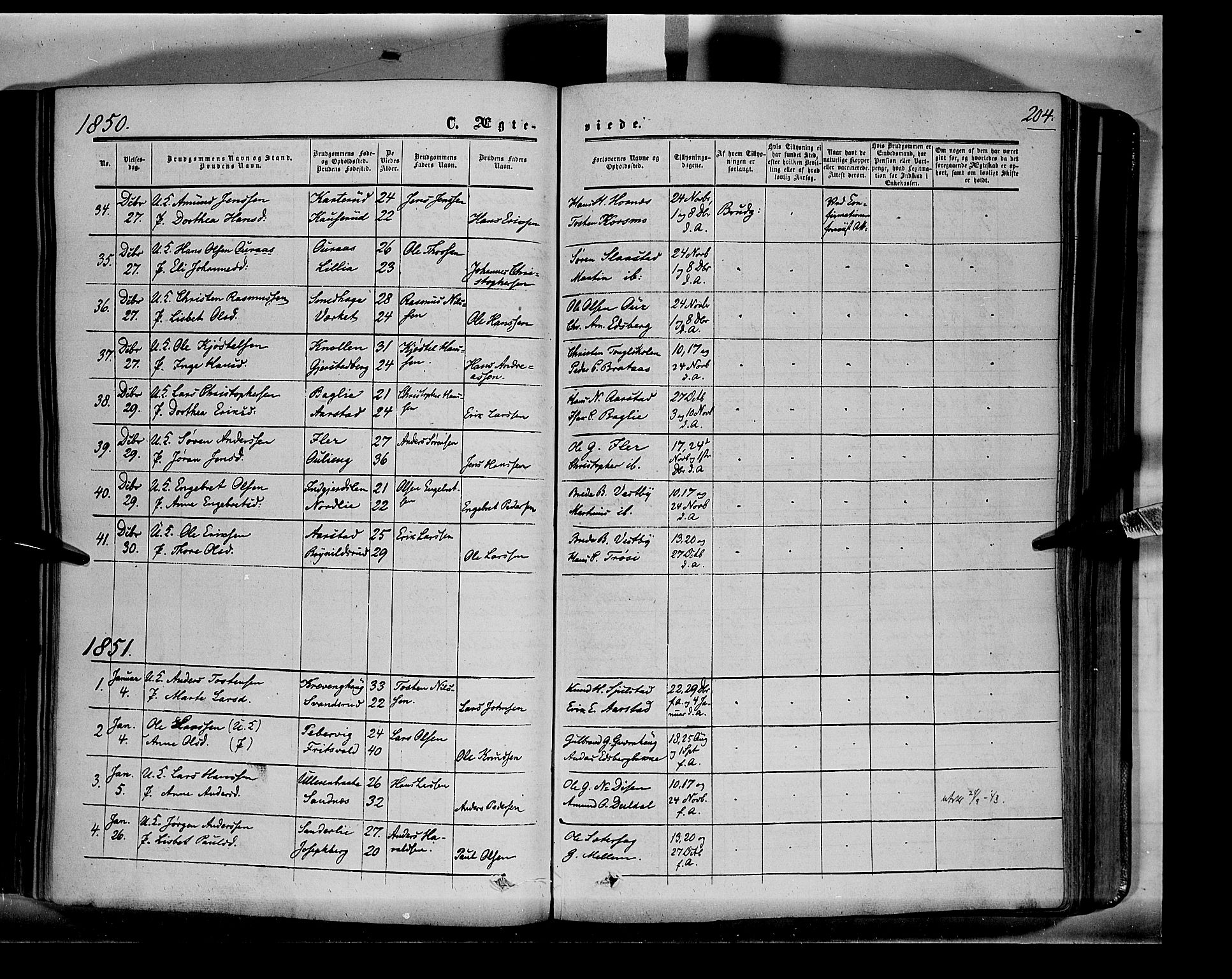 Sør-Odal prestekontor, AV/SAH-PREST-030/H/Ha/Haa/L0001: Parish register (official) no. 1, 1849-1859, p. 204