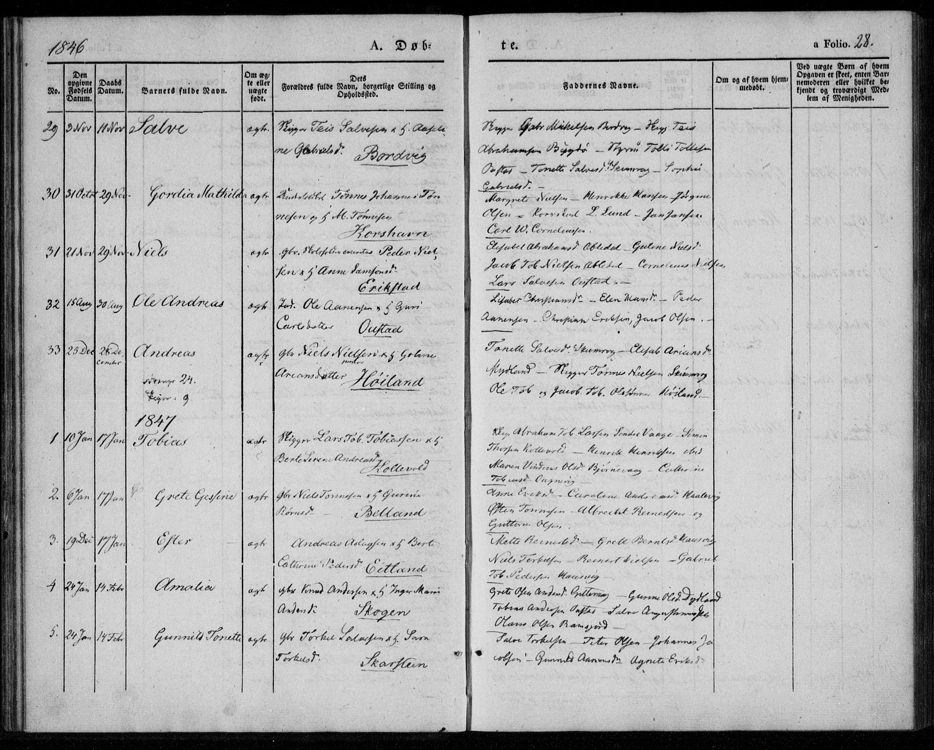 Lyngdal sokneprestkontor, SAK/1111-0029/F/Fa/Faa/L0001: Parish register (official) no. A 1, 1837-1857, p. 28