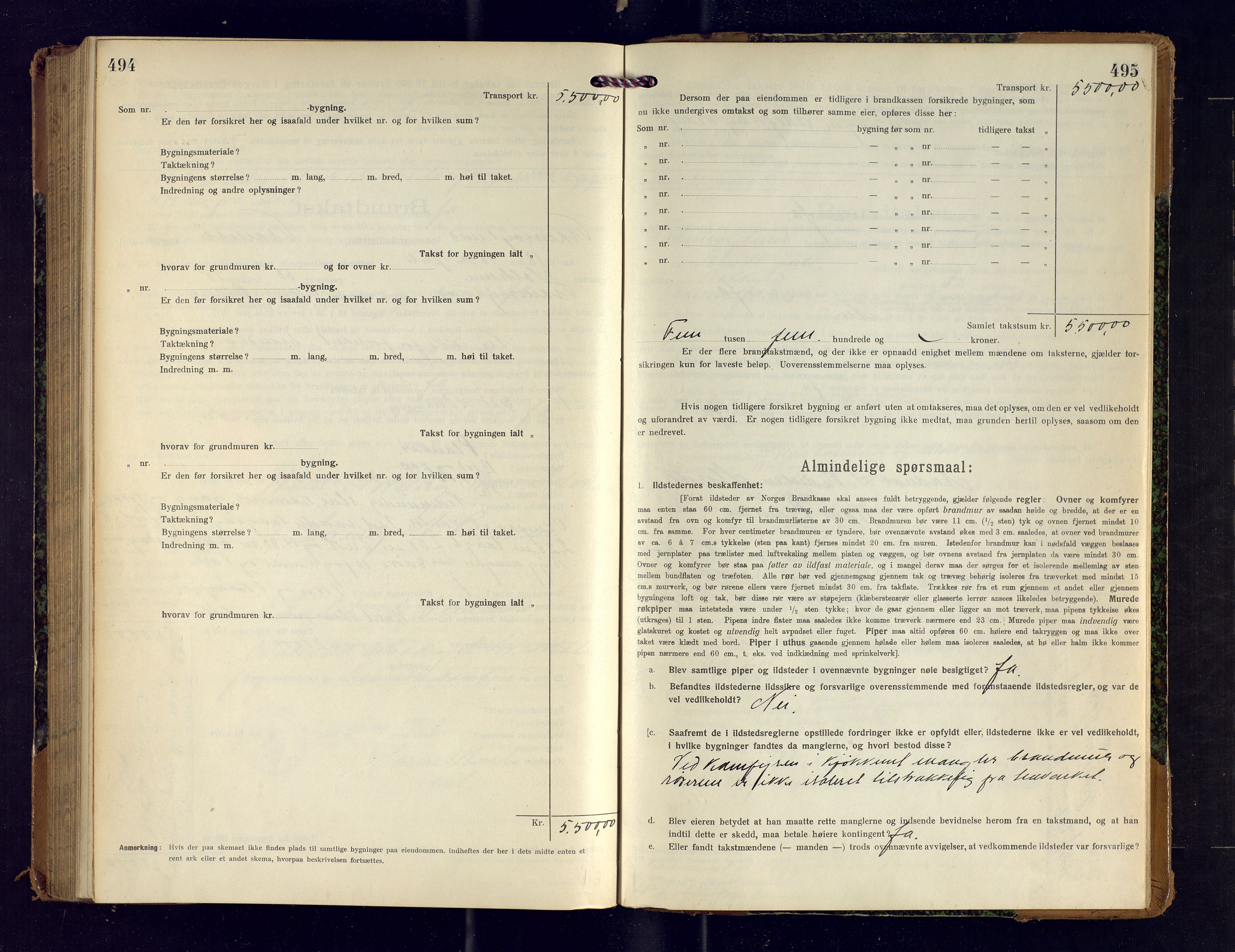 Tromsøysund lensmannskontor, AV/SATØ-SATØ-12/F/Fs/Fsb/L0742: Branntakstprotokoll (S).  Med register, 1916-1918, p. 494-495