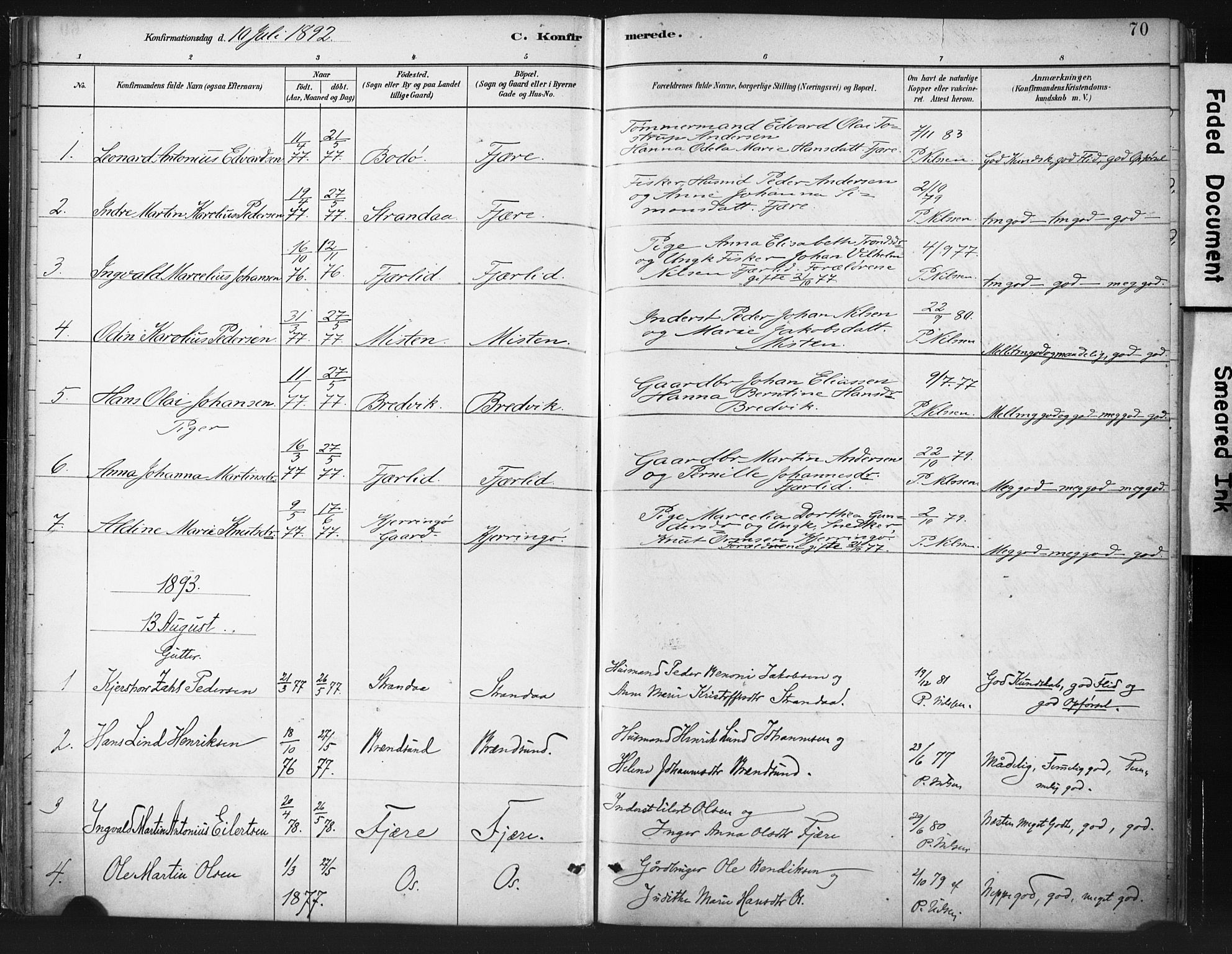 Ministerialprotokoller, klokkerbøker og fødselsregistre - Nordland, AV/SAT-A-1459/803/L0071: Parish register (official) no. 803A01, 1881-1897, p. 70