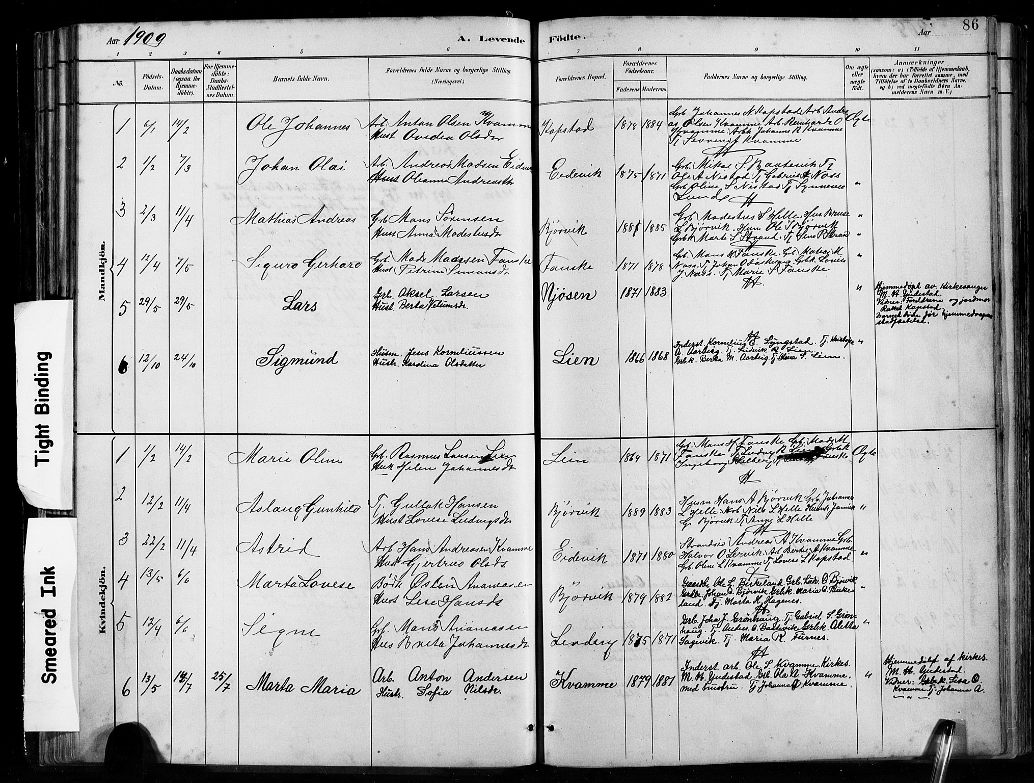Gaular sokneprestembete, SAB/A-80001/H/Hab: Parish register (copy) no. B 3, 1882-1913, p. 86