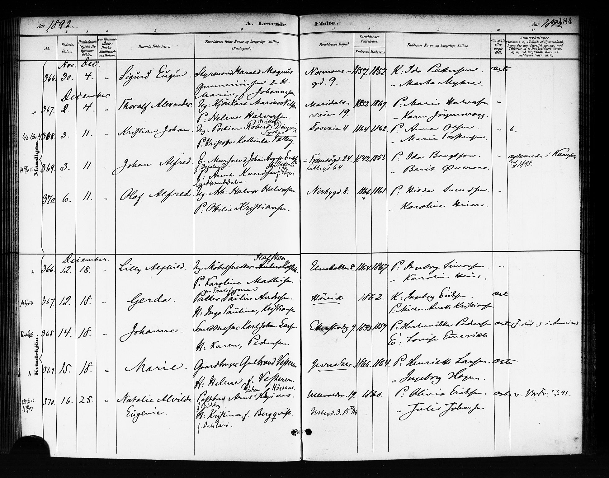 Rikshospitalet prestekontor Kirkebøker, AV/SAO-A-10309b/F/L0008: Parish register (official) no. 8, 1890-1893, p. 184