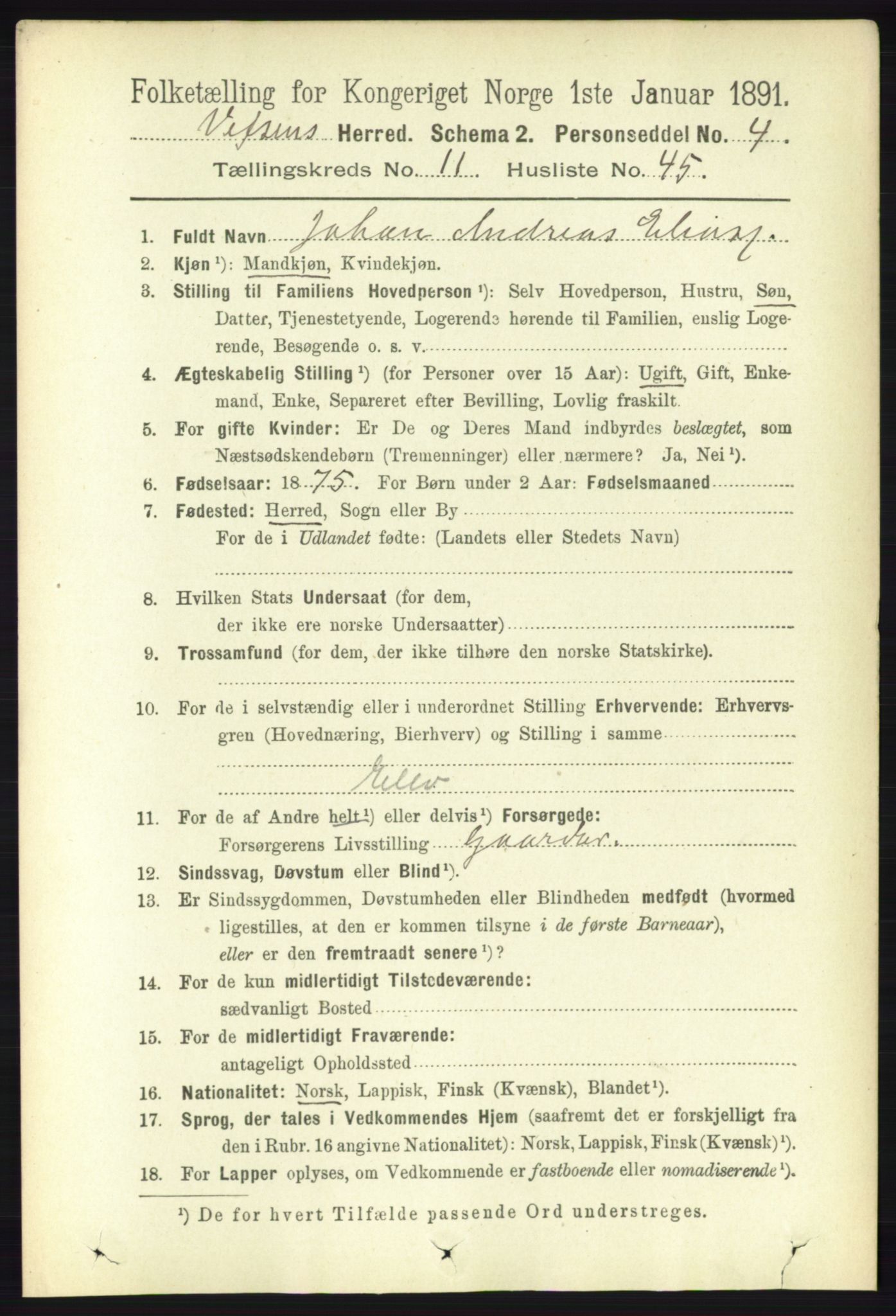 RA, 1891 census for 1824 Vefsn, 1891, p. 5910