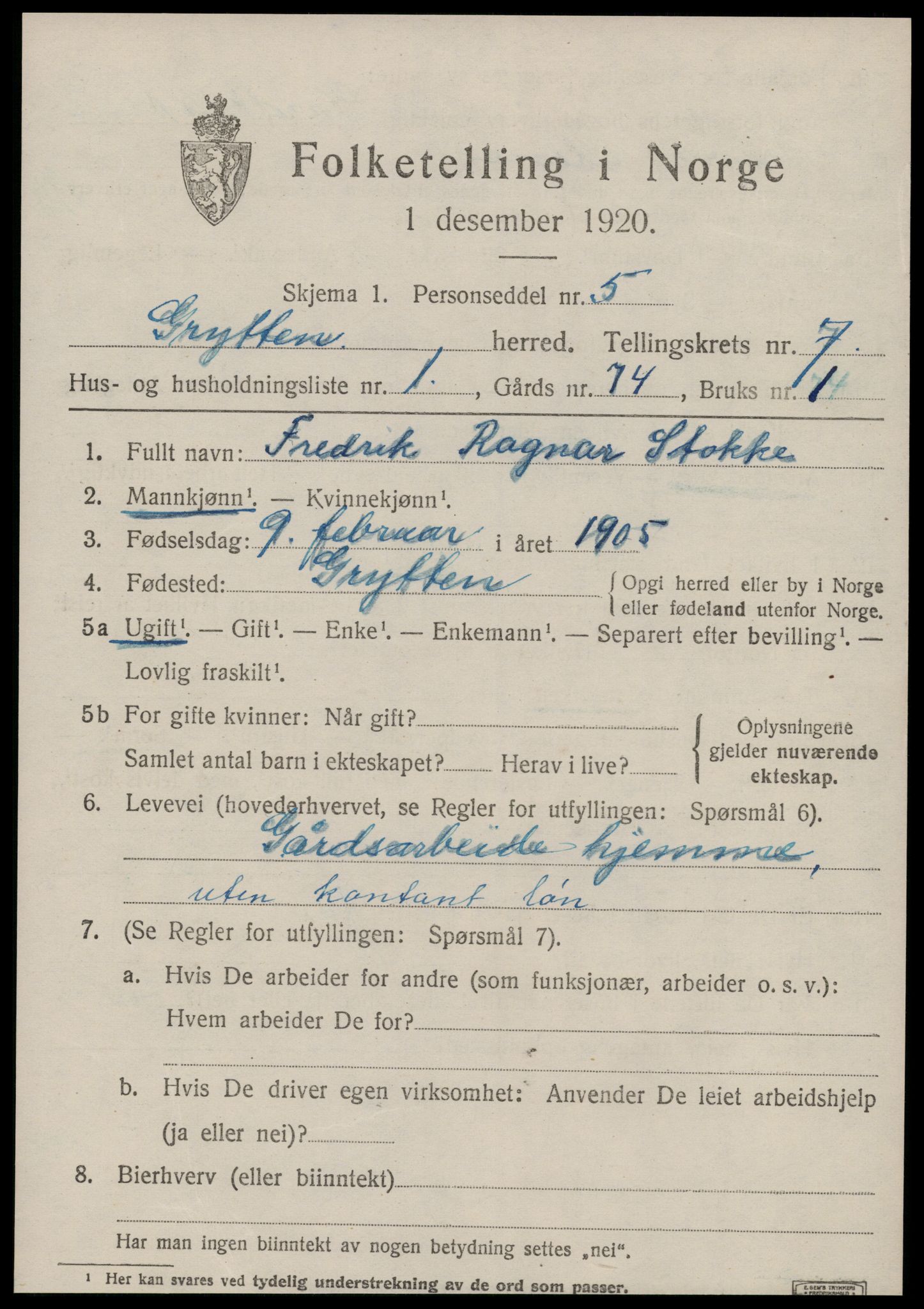 SAT, 1920 census for Grytten, 1920, p. 4832