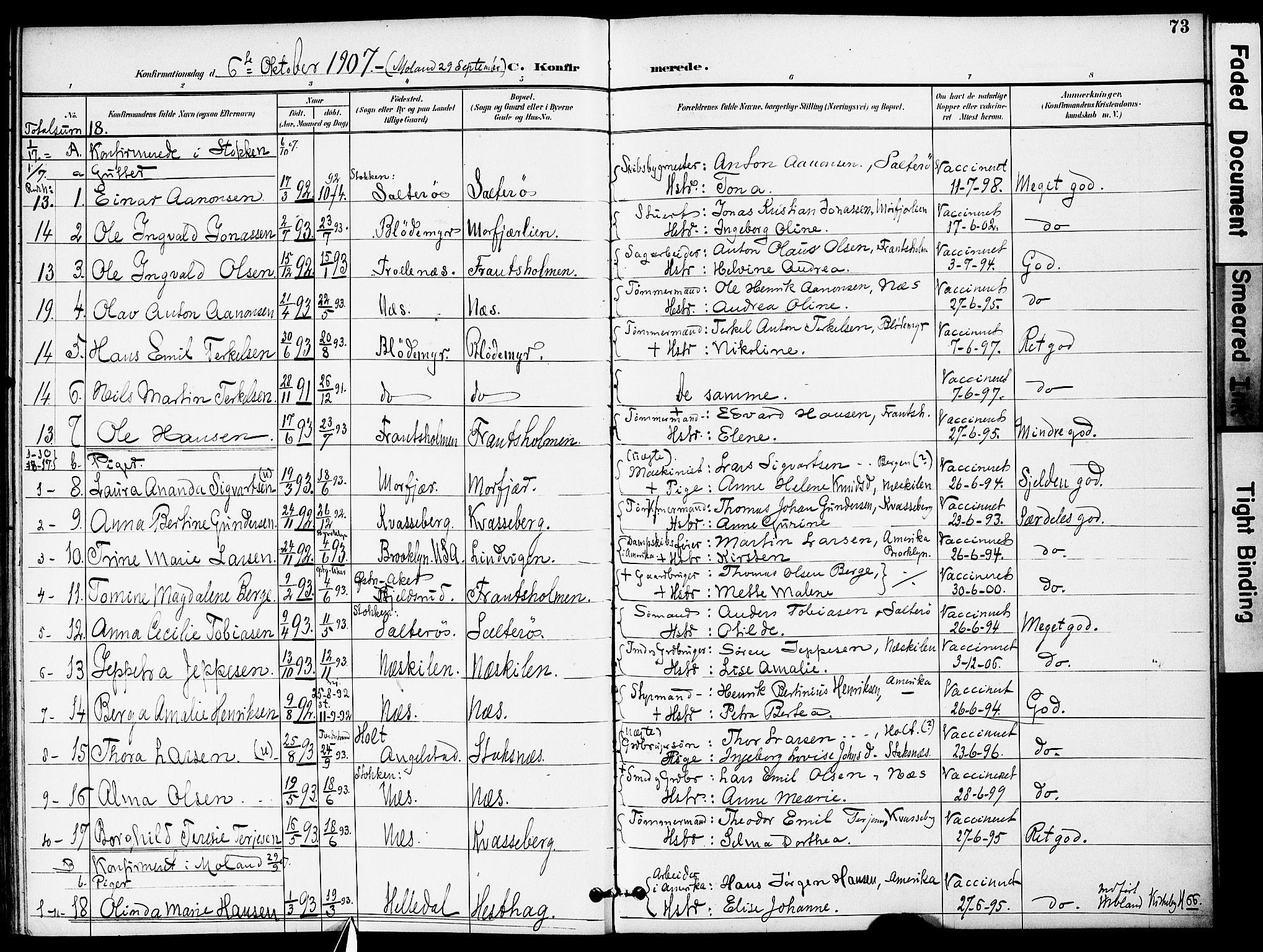 Austre Moland sokneprestkontor, AV/SAK-1111-0001/F/Fa/Fab/L0002: Parish register (official) no. A 2, 1894-1919, p. 73