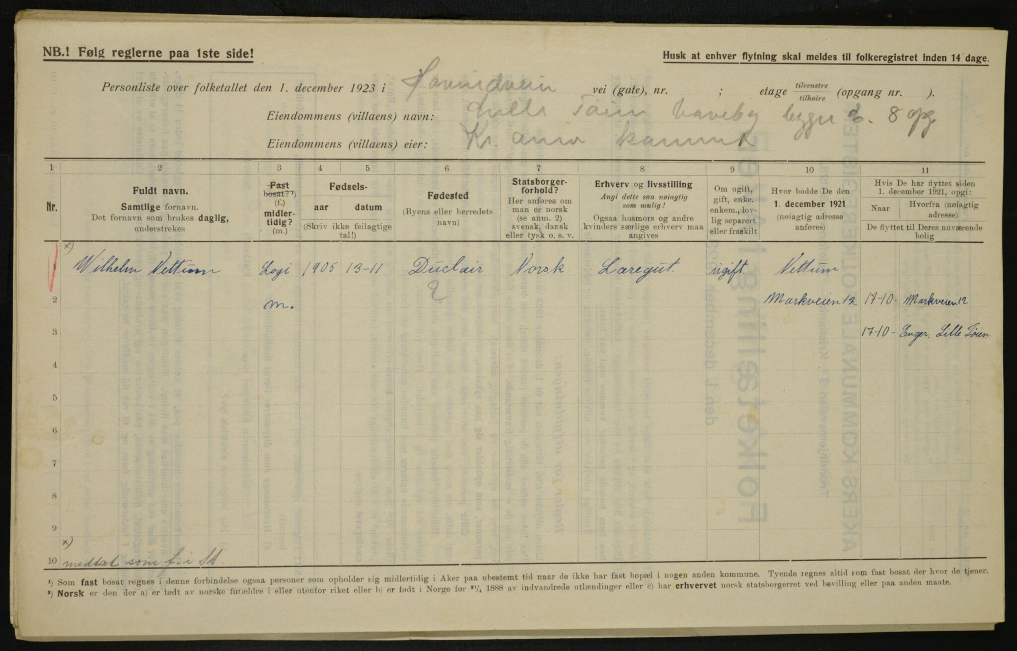 , Municipal Census 1923 for Aker, 1923, p. 26404