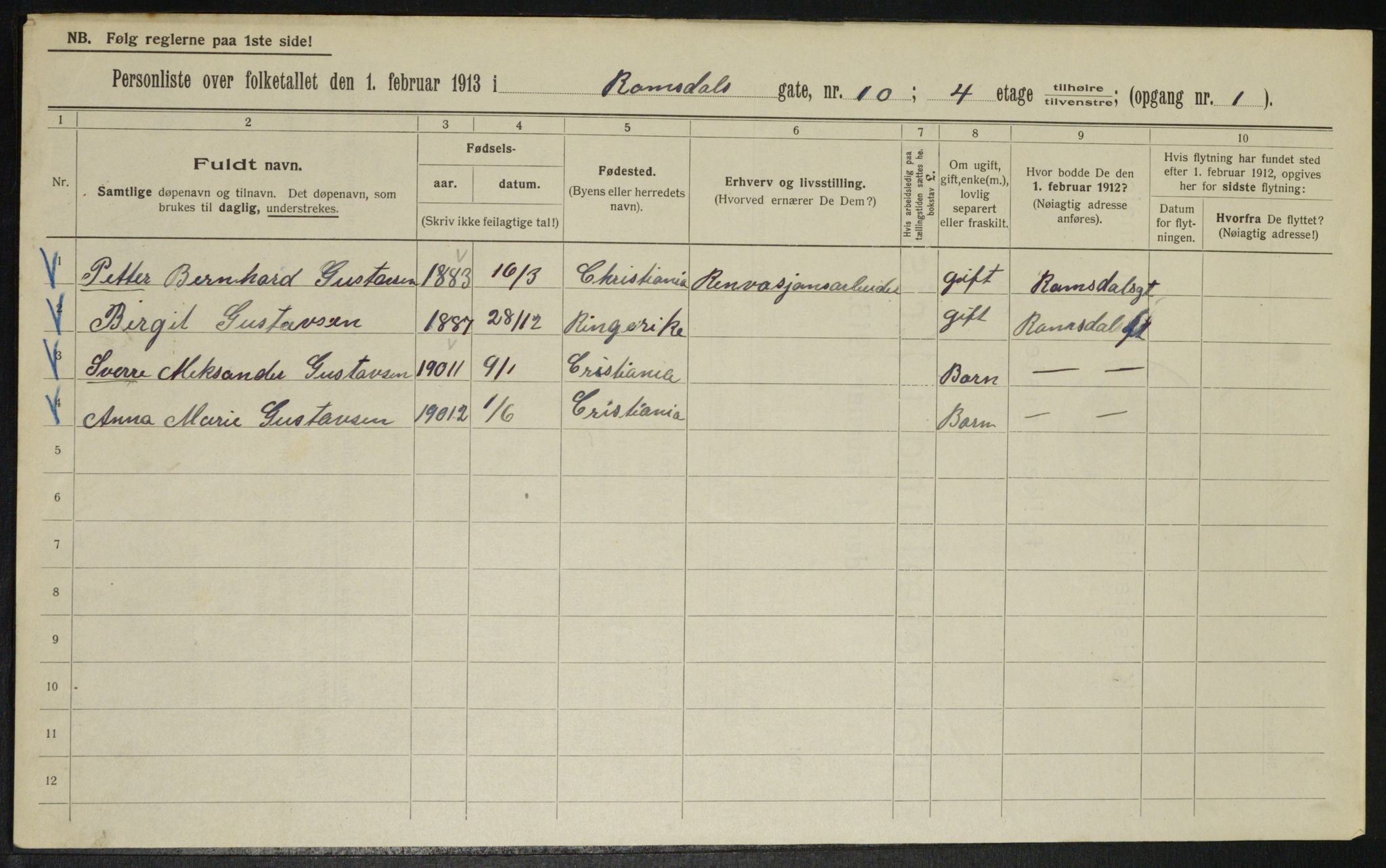 OBA, Municipal Census 1913 for Kristiania, 1913, p. 83397