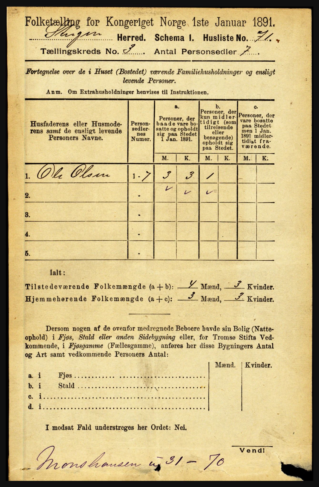 RA, 1891 census for 1848 Steigen, 1891, p. 933