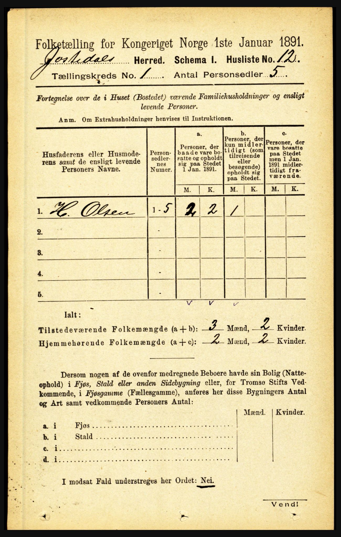 RA, 1891 census for 1427 Jostedal, 1891, p. 25