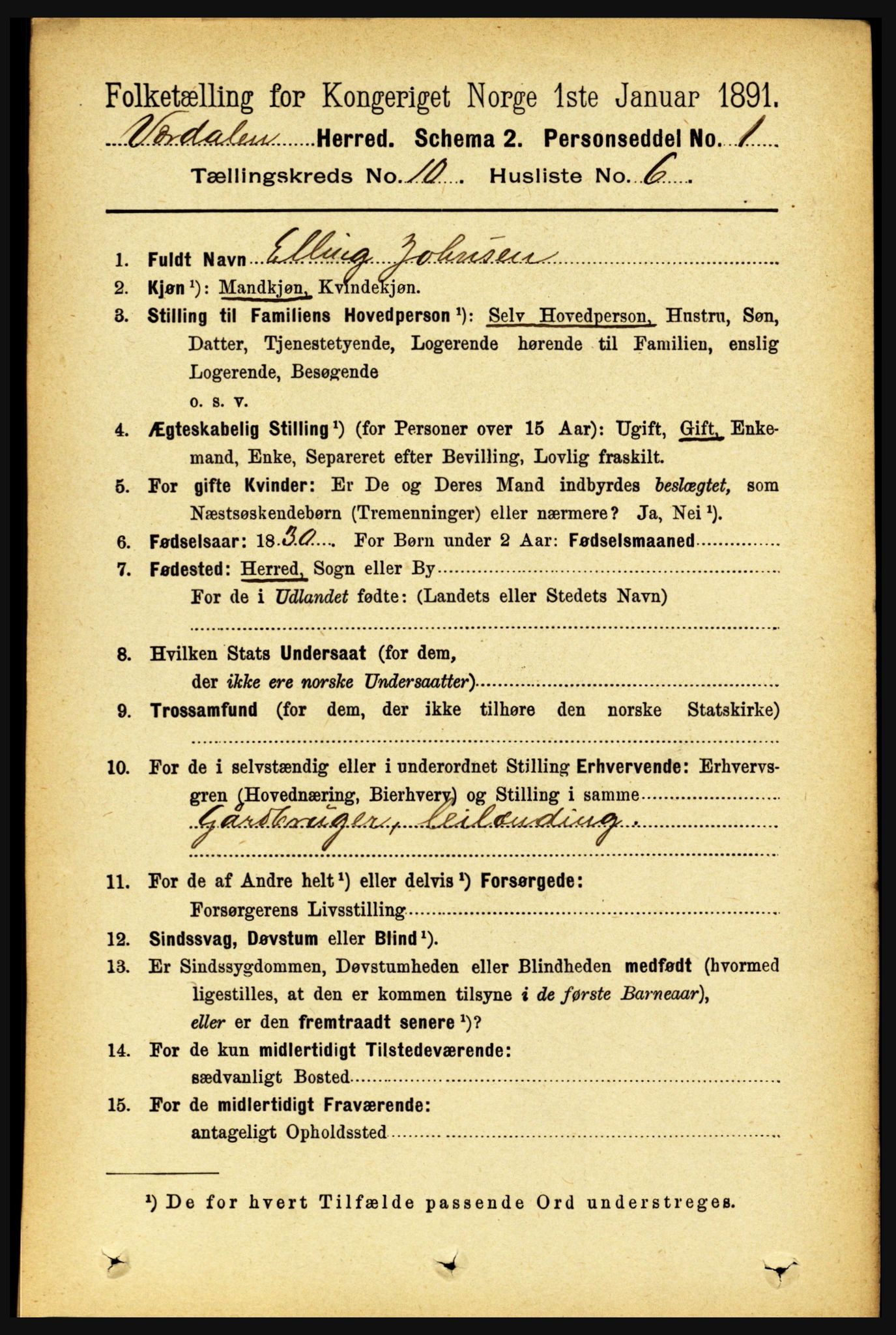 RA, 1891 census for 1721 Verdal, 1891, p. 5608