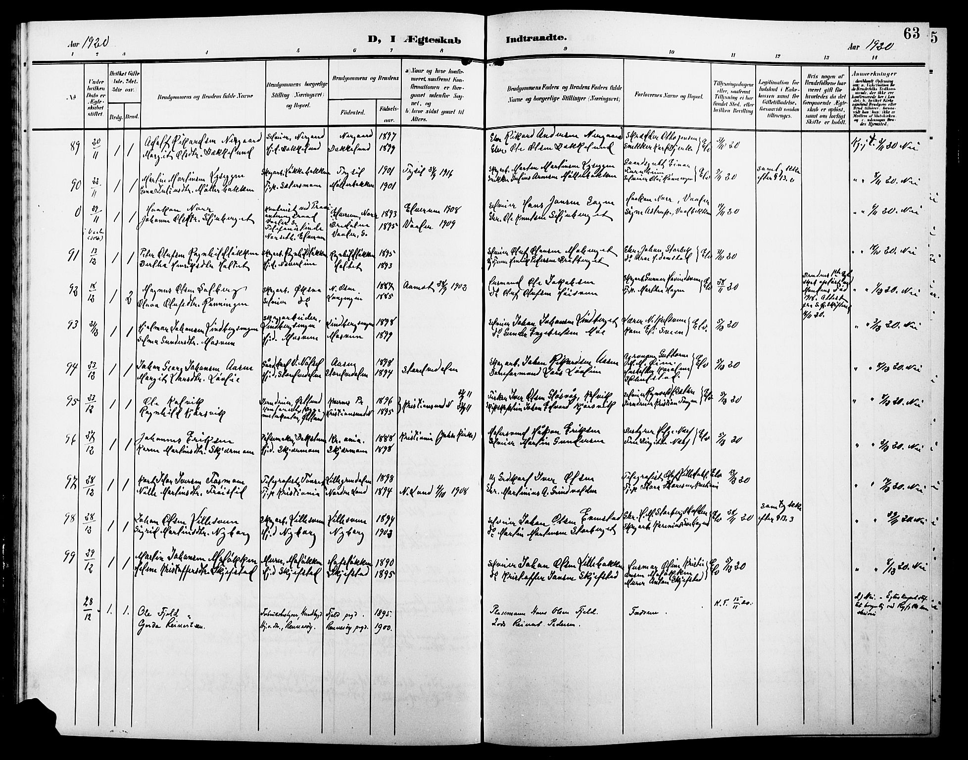 Elverum prestekontor, AV/SAH-PREST-044/H/Ha/Hab/L0009: Parish register (copy) no. 9, 1908-1921, p. 63