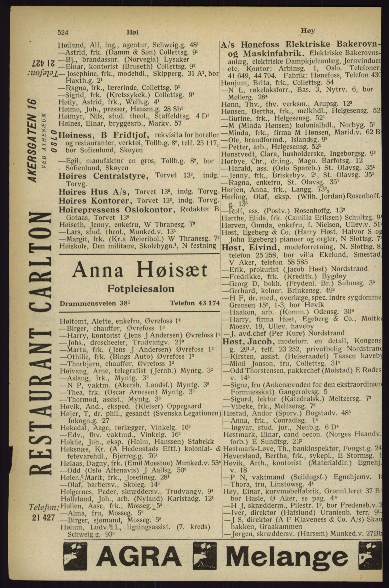 Kristiania/Oslo adressebok, PUBL/-, 1927, p. 524