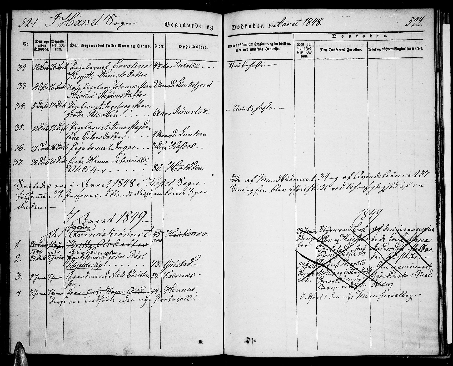 Ministerialprotokoller, klokkerbøker og fødselsregistre - Nordland, AV/SAT-A-1459/888/L1239: Parish register (official) no. 888A06 /1, 1837-1849, p. 521-522