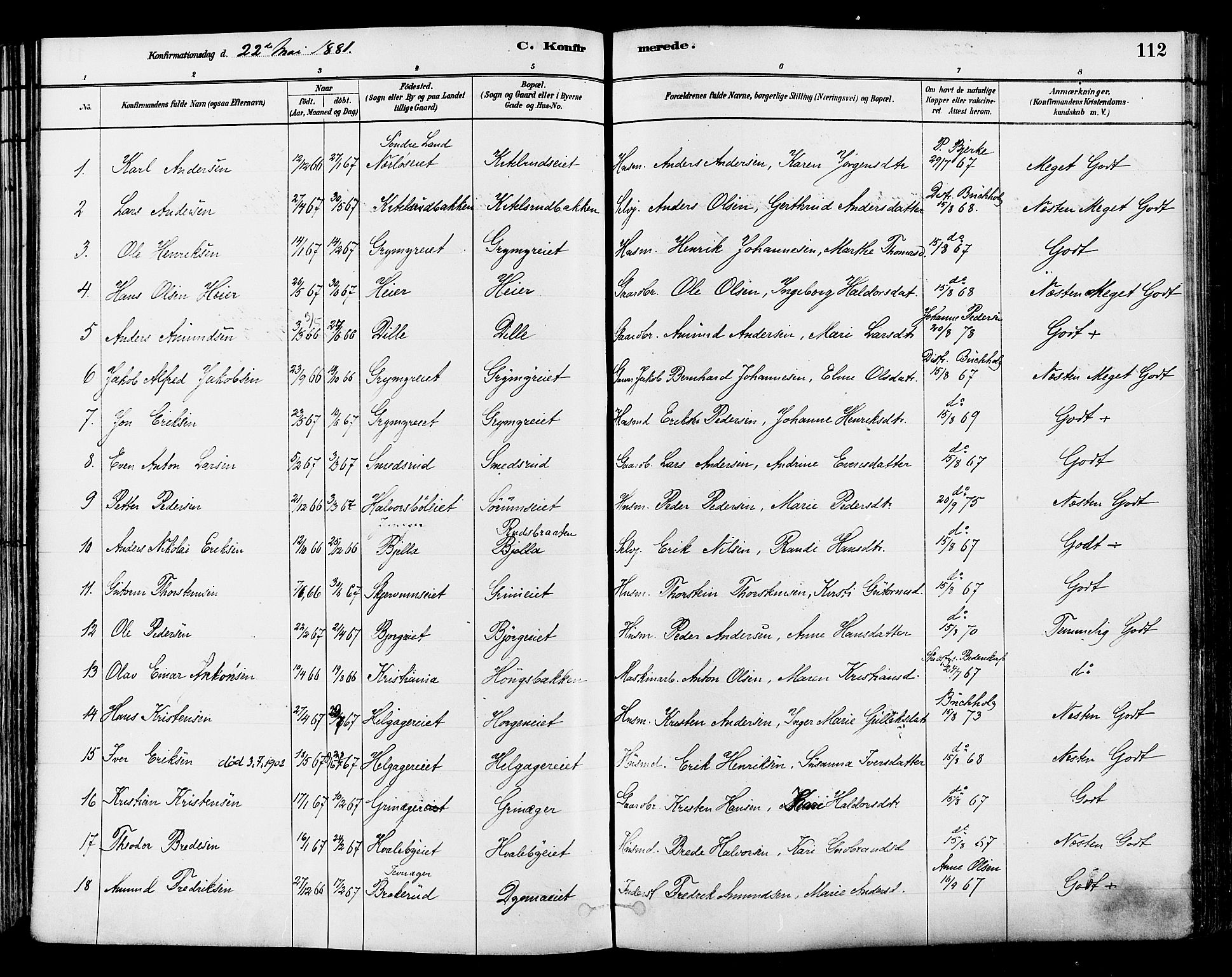 Gran prestekontor, SAH/PREST-112/H/Ha/Haa/L0014: Parish register (official) no. 14, 1880-1889, p. 112