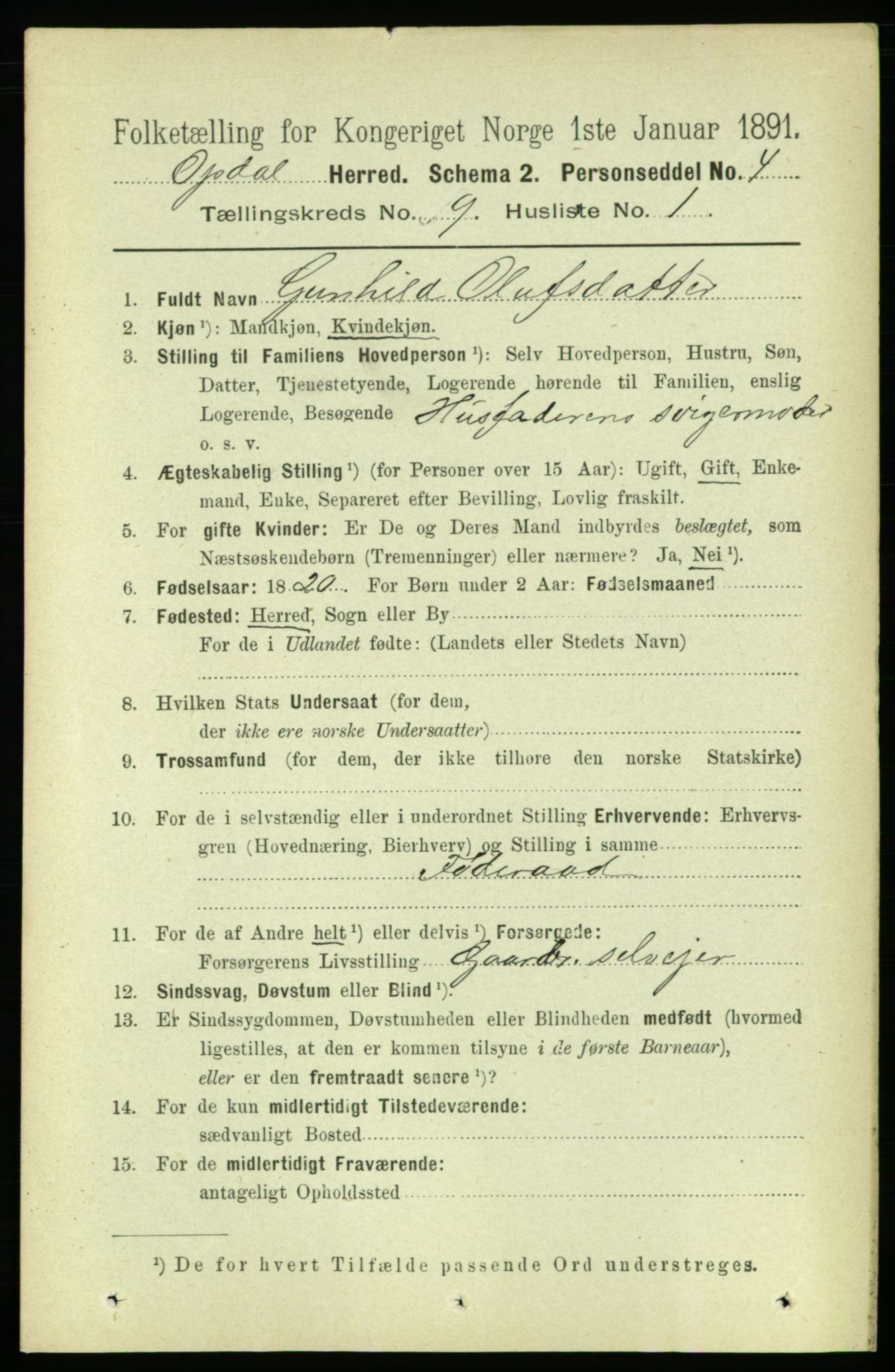 RA, 1891 census for 1634 Oppdal, 1891, p. 4719