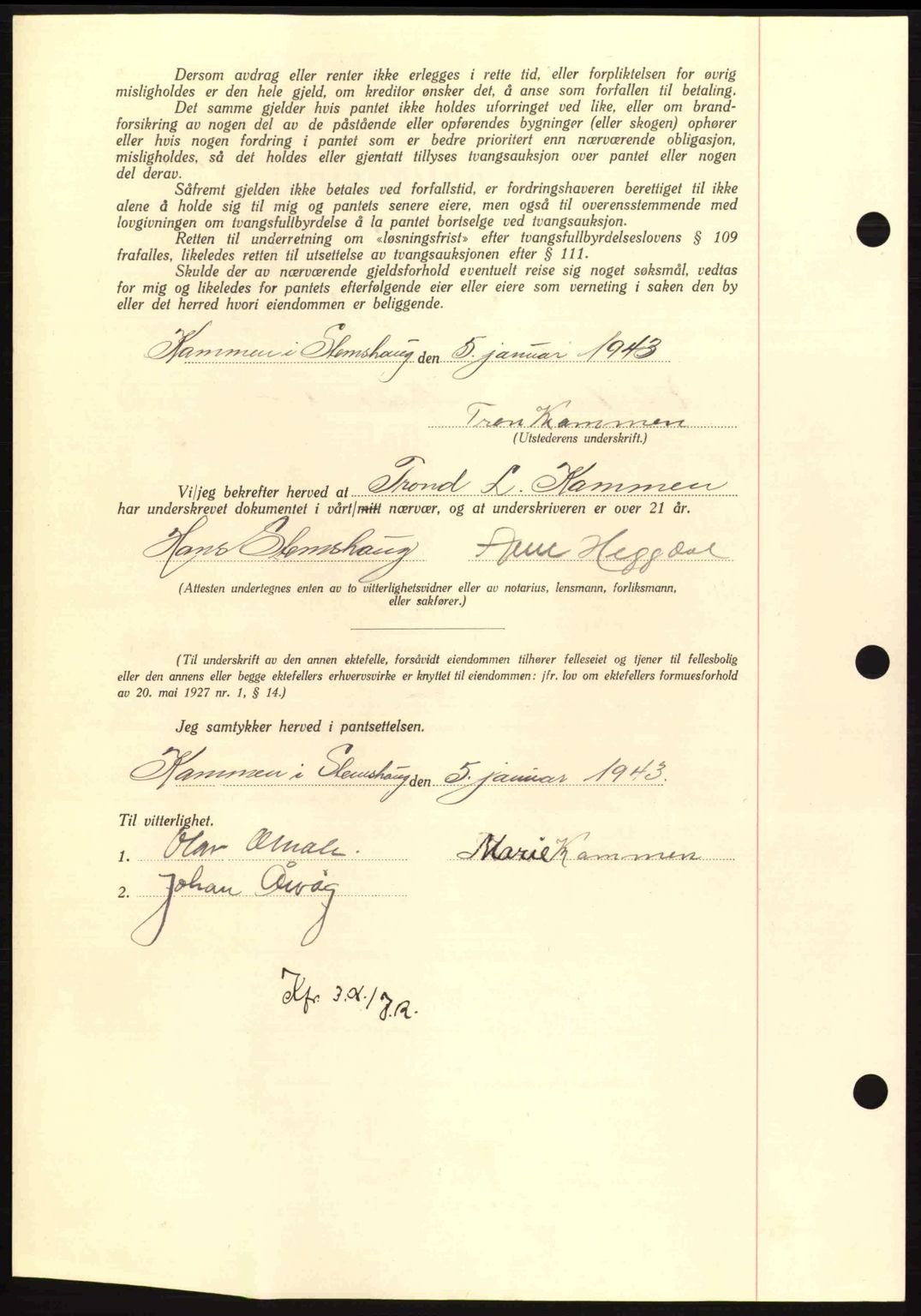 Nordmøre sorenskriveri, AV/SAT-A-4132/1/2/2Ca: Mortgage book no. B90, 1942-1943, Diary no: : 101/1943