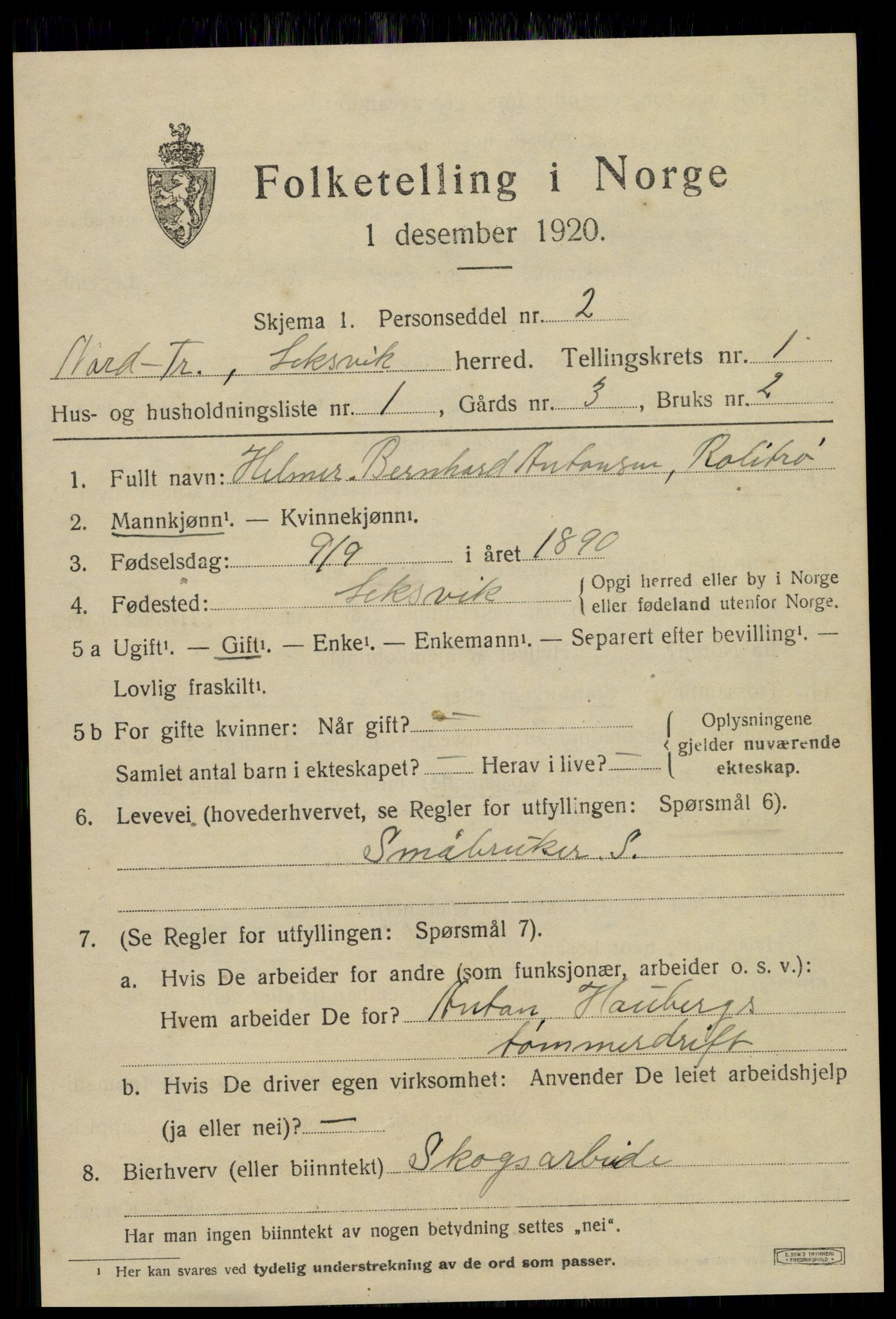 SAT, 1920 census for Leksvik, 1920, p. 1120