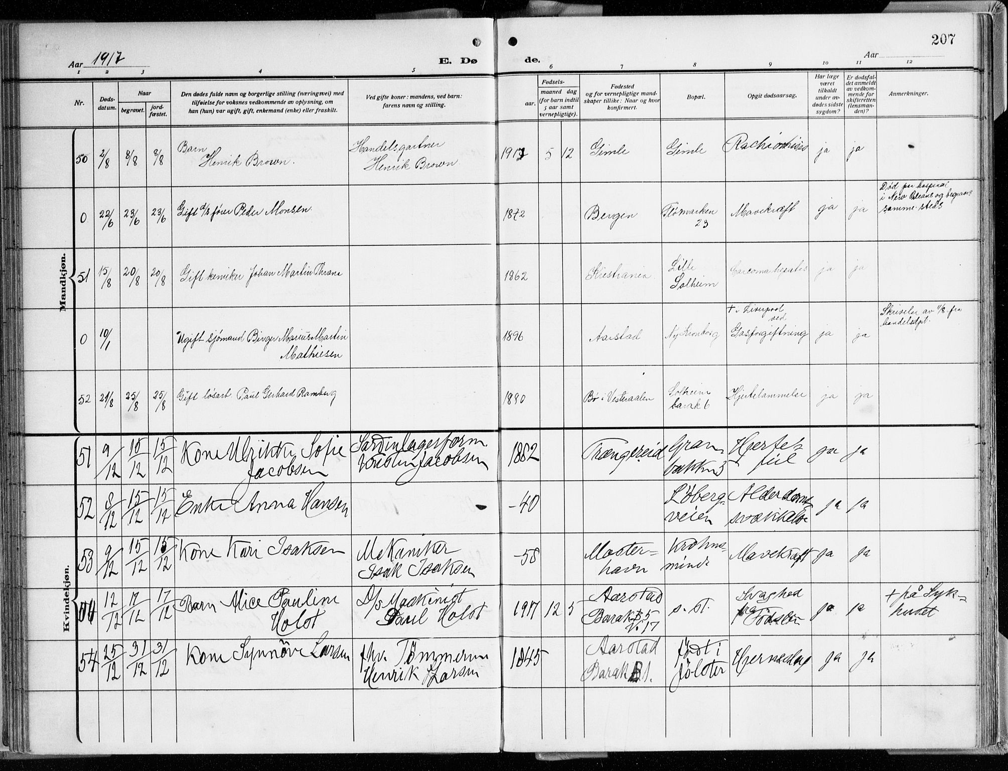 Årstad Sokneprestembete, AV/SAB-A-79301/H/Haa/L0003: Parish register (official) no. A 3, 1914-1919, p. 207