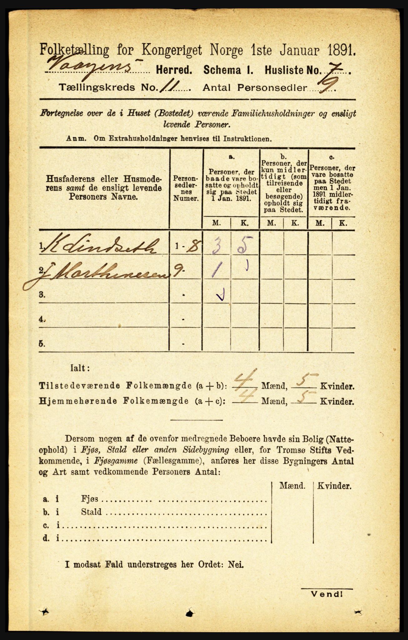 RA, 1891 census for 1865 Vågan, 1891, p. 2716