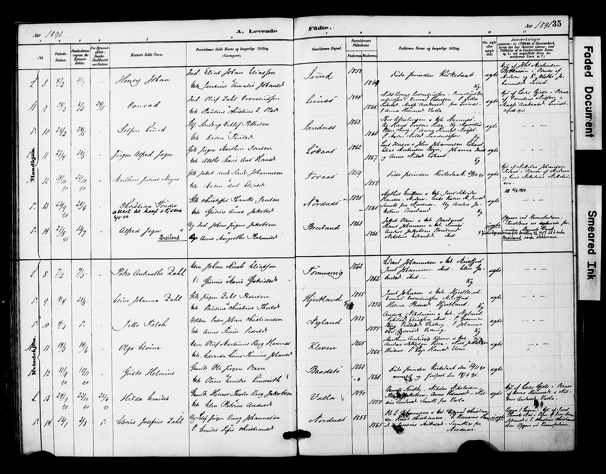 Ministerialprotokoller, klokkerbøker og fødselsregistre - Nordland, AV/SAT-A-1459/831/L0471: Parish register (official) no. 831A02, 1886-1901, p. 35