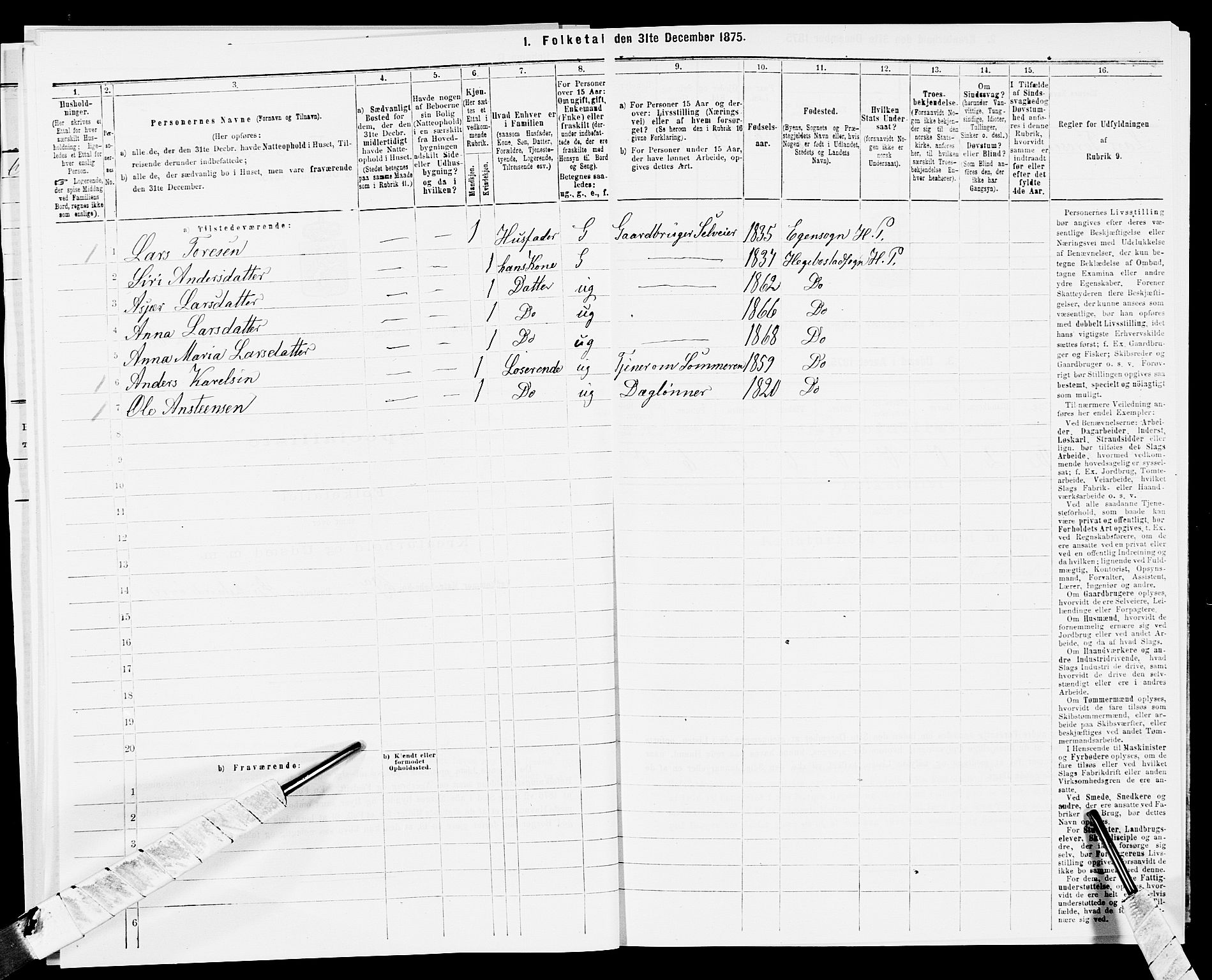 SAK, 1875 census for 1034P Hægebostad, 1875, p. 334