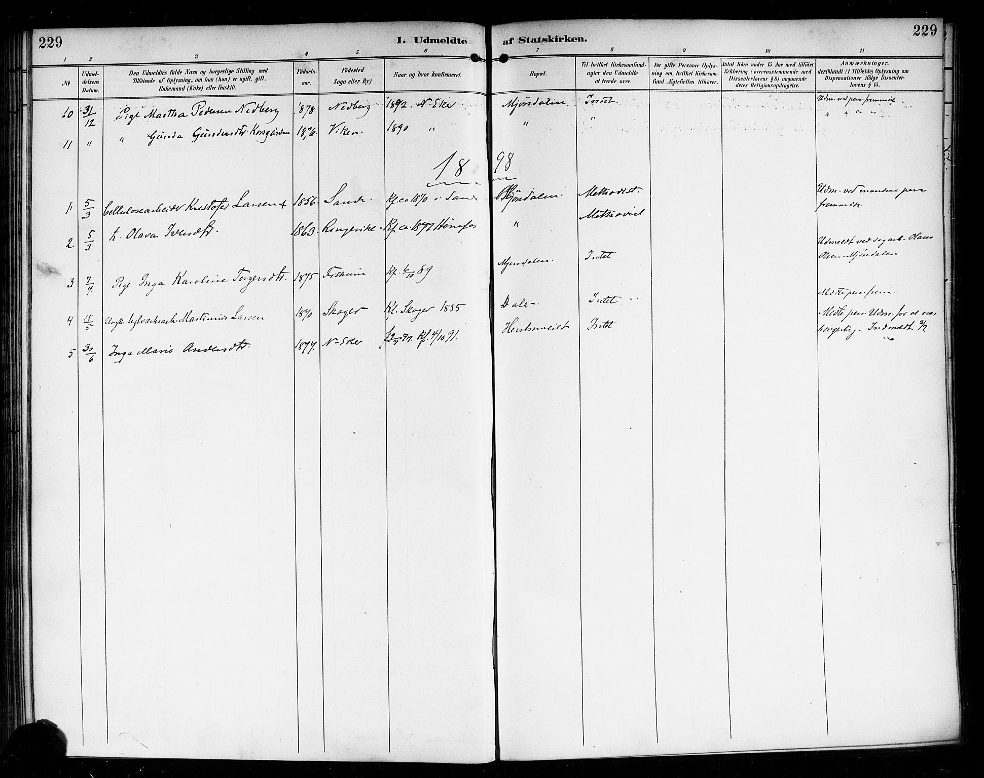 Nedre Eiker kirkebøker, AV/SAKO-A-612/F/Fa/L0004: Parish register (official) no. 4, 1893-1898, p. 229