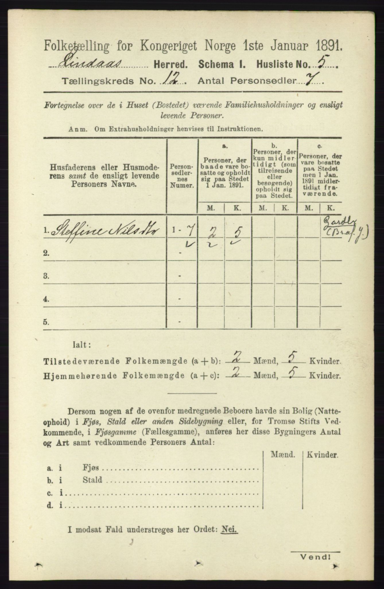 RA, 1891 census for 1263 Lindås, 1891, p. 3971