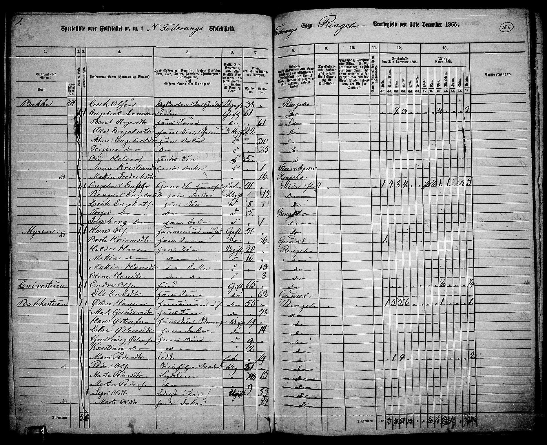 RA, 1865 census for Ringebu, 1865, p. 130