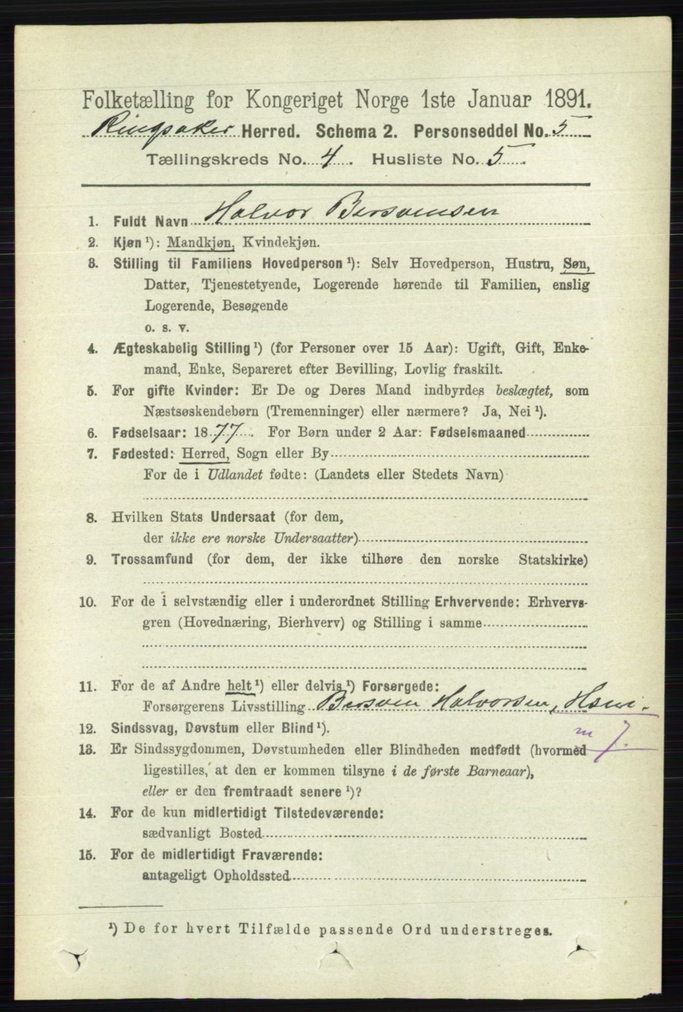 RA, 1891 census for 0412 Ringsaker, 1891, p. 1799