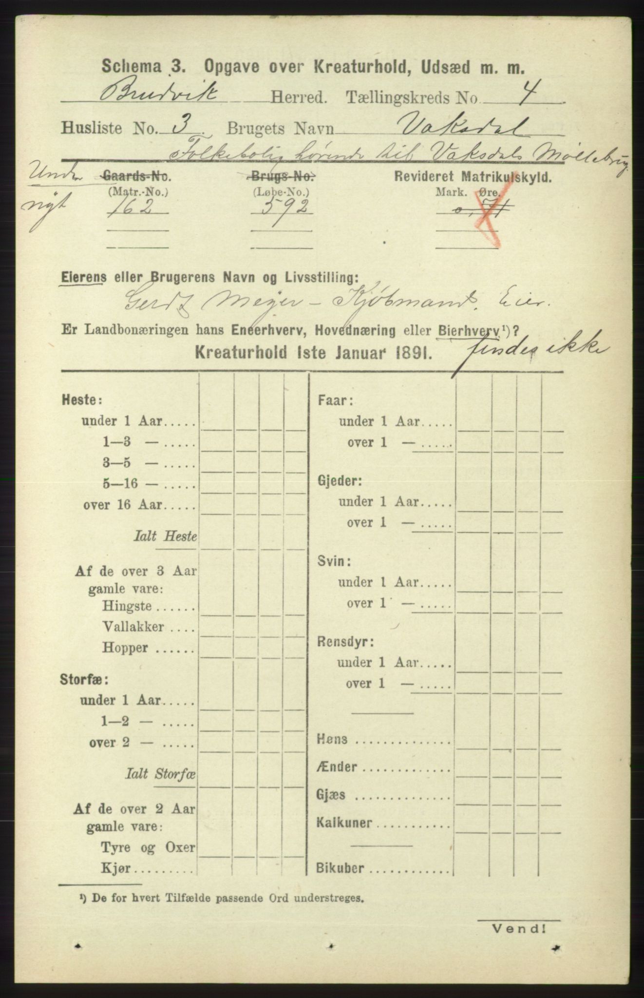 RA, 1891 census for 1251 Bruvik, 1891, p. 4398