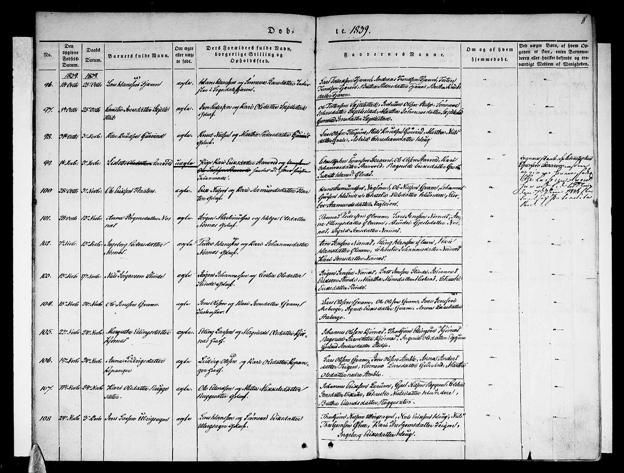 Sogndal sokneprestembete, SAB/A-81301/H/Haa/Haaa/L0011: Parish register (official) no. A 11, 1839-1847, p. 8