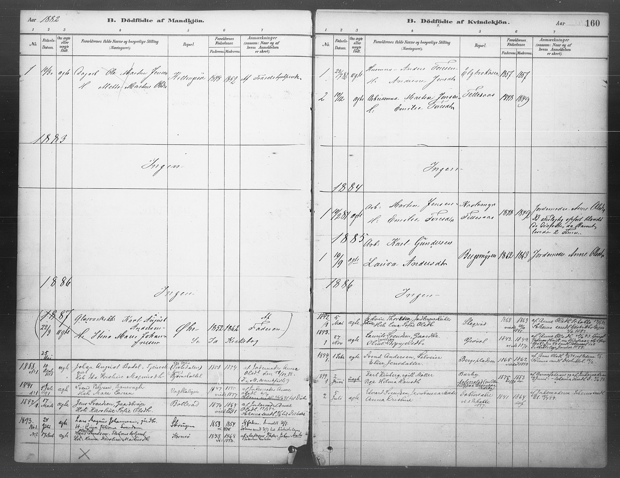 Idd prestekontor Kirkebøker, SAO/A-10911/F/Fb/L0002: Parish register (official) no. II 2, 1882-1923, p. 160