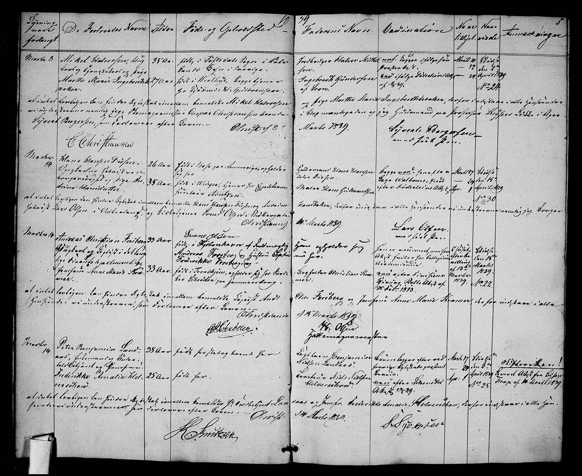 Oslo domkirke Kirkebøker, AV/SAO-A-10752/L/La/L0016: Best man's statements no. 16, 1839-1842, p. 5