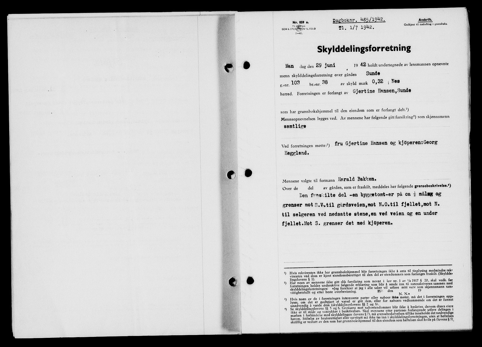 Flekkefjord sorenskriveri, SAK/1221-0001/G/Gb/Gba/L0057: Mortgage book no. A-5, 1941-1942, Diary no: : 485/1942